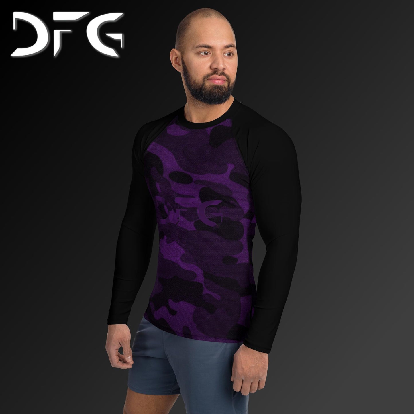 Masculine-Fit Purple Camo Rash Guard