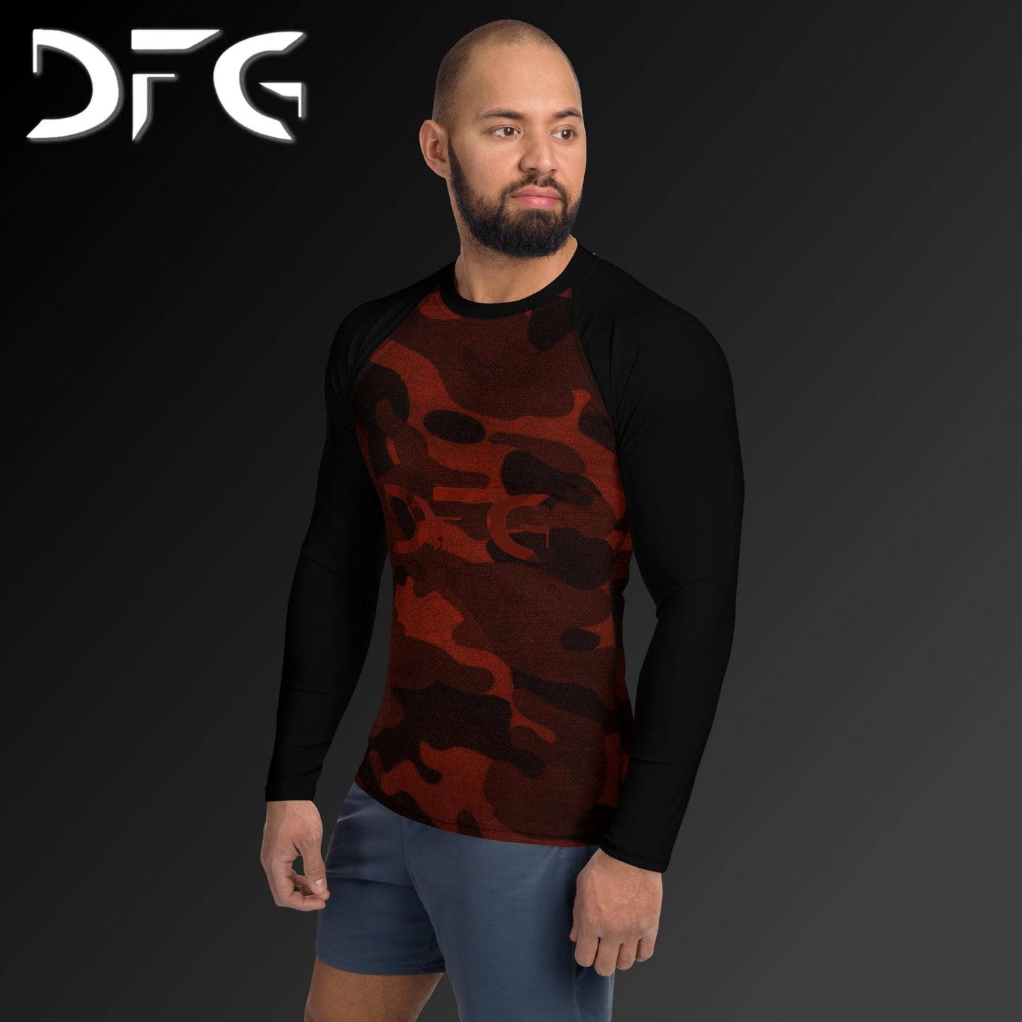 Masculine-Fit Black/Red Camo Rash Guard