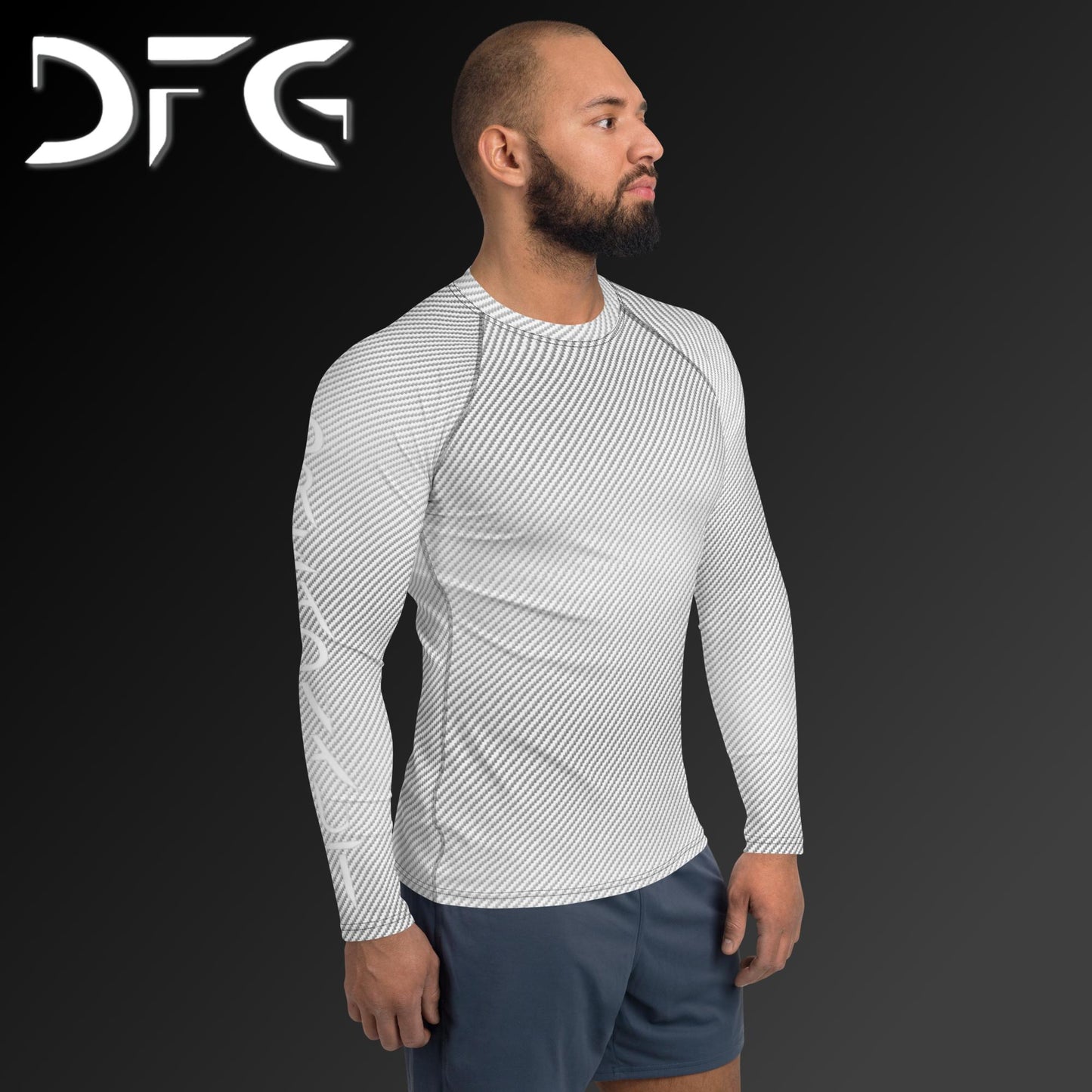 Masculine-Fit White Carbon Fiber Long-Sleeved Rash Guard
