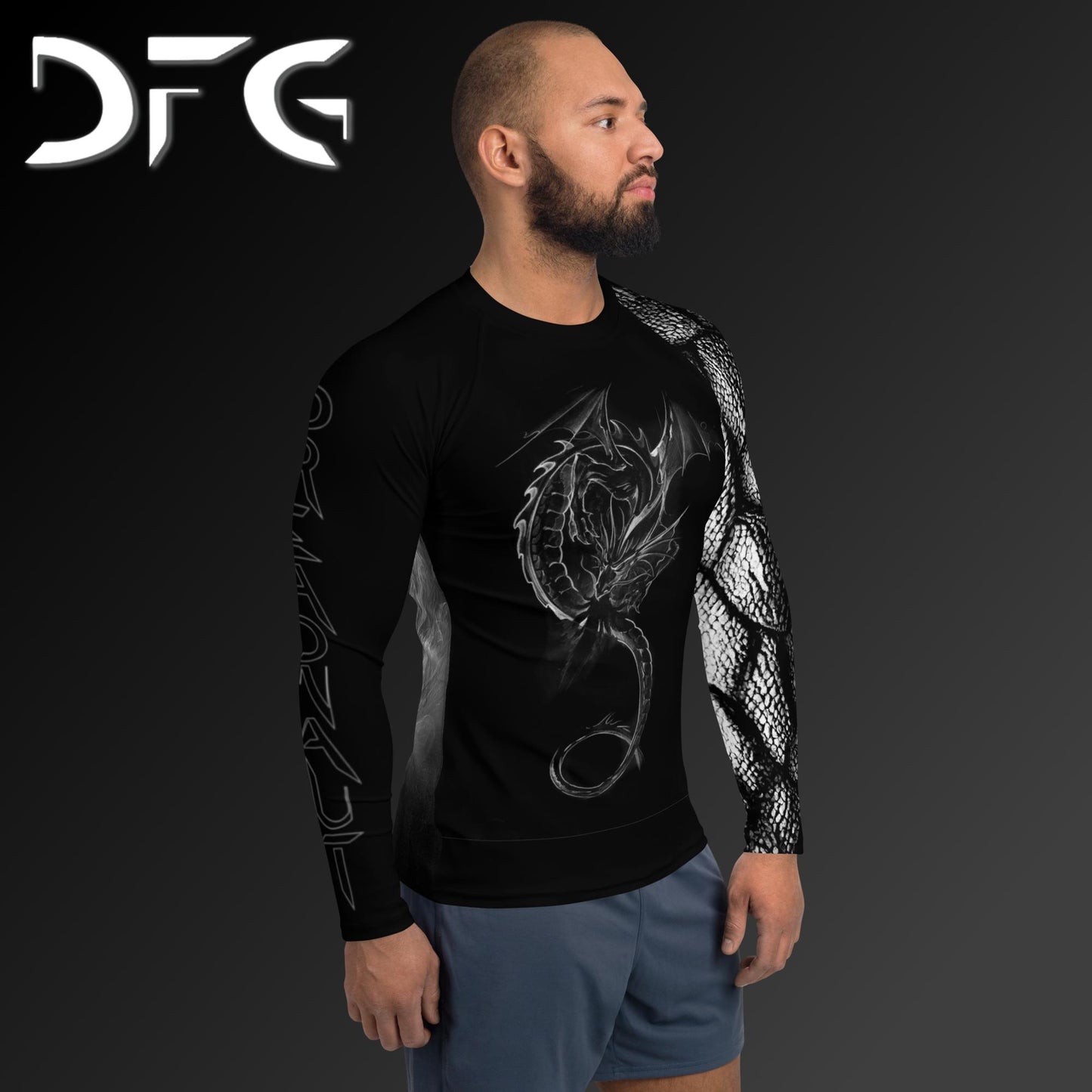Masculine-Fit White Dragon Long-Sleeved Rash Guard