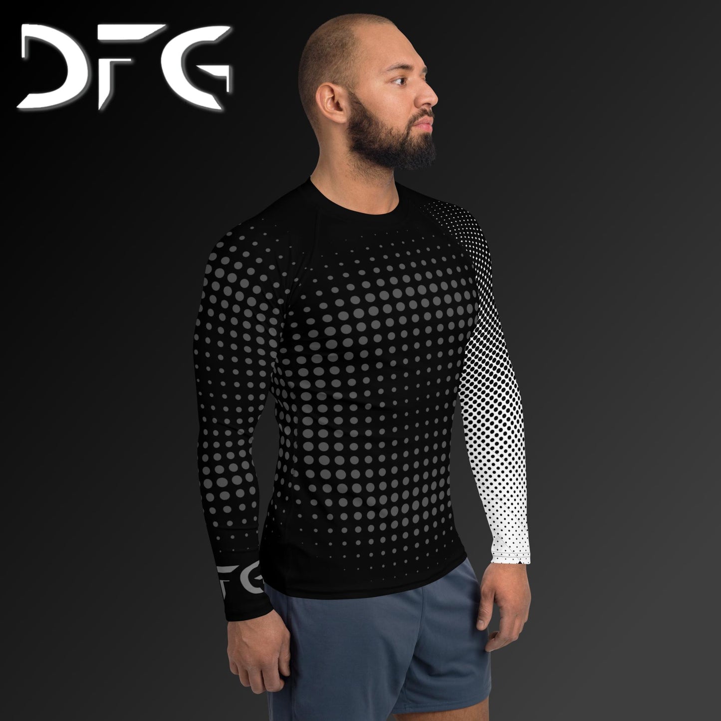 Masculine-Fit White Gradient Long-Sleeved Rash Guard