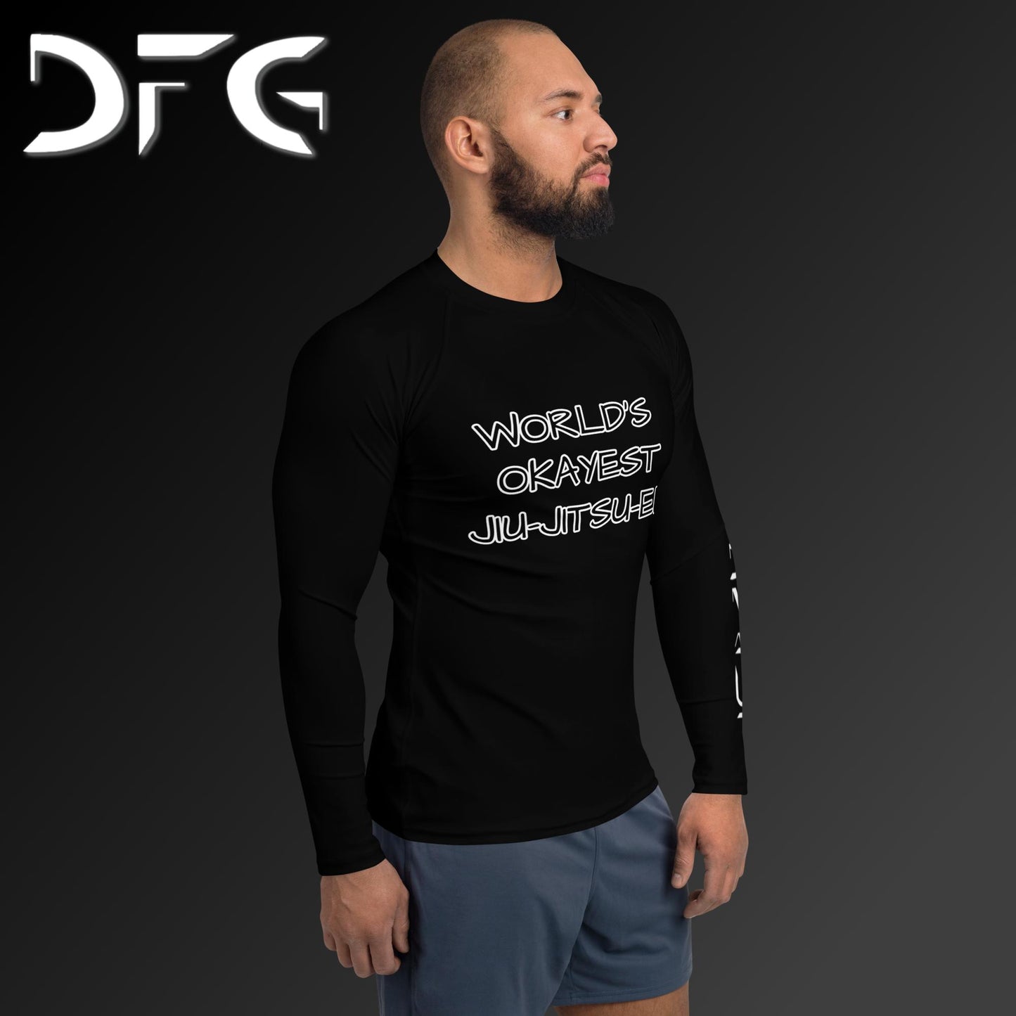 Masculine-Fit White OKAY Long-Sleeved Rash Guard