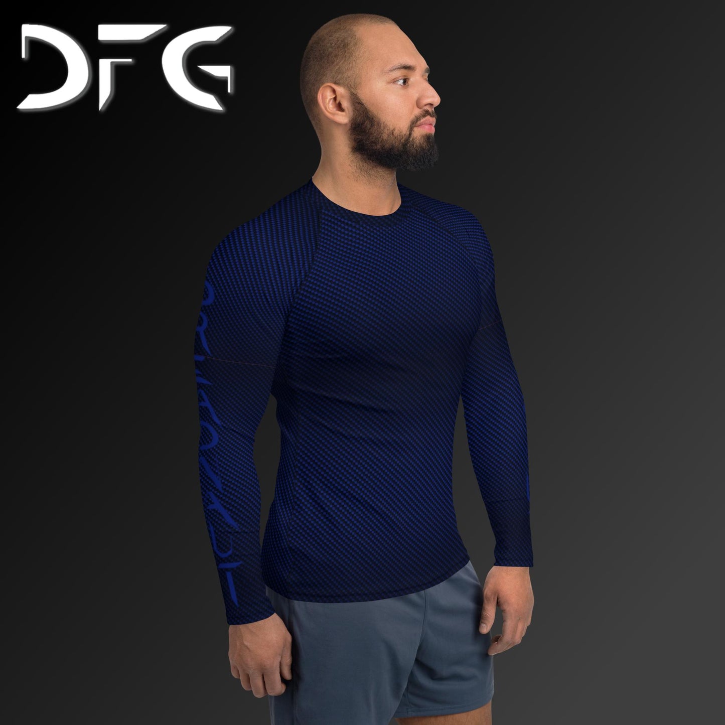 Masculine-Fit Blue Carbon Fiber Long-Sleeved Rash Guard