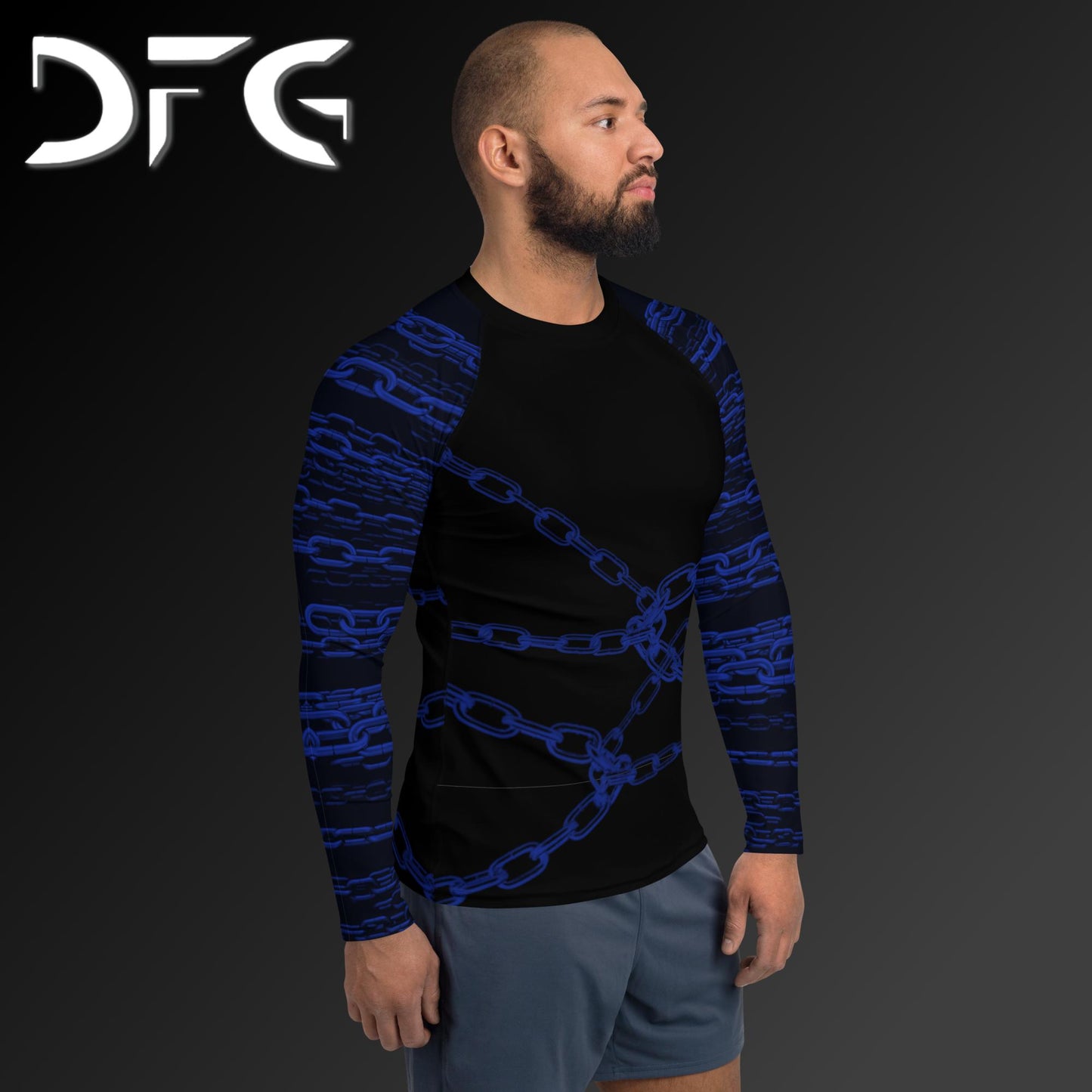 Masculine-Fit Blue Chains Long-Sleeved Rash Guard