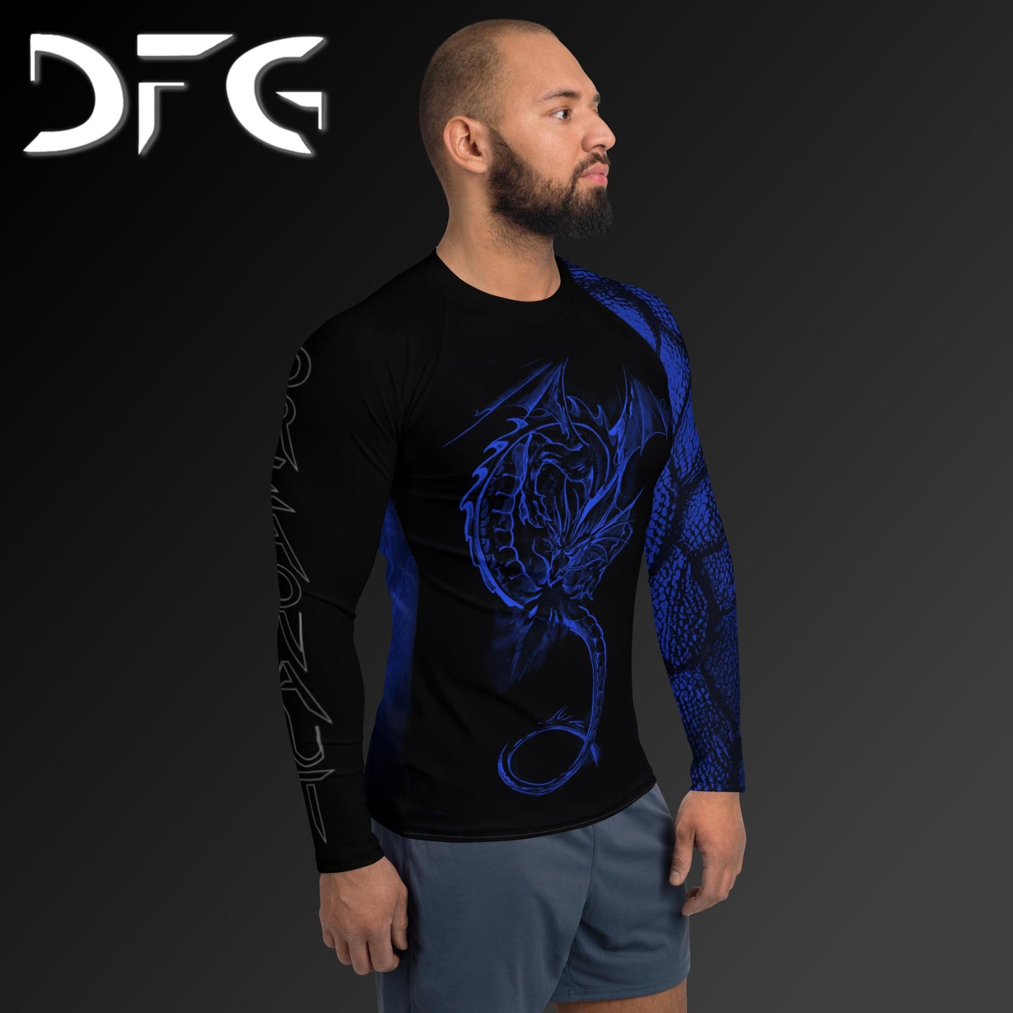 Masculine-Fit Blue Dragon Long-Sleeved Rash Guard