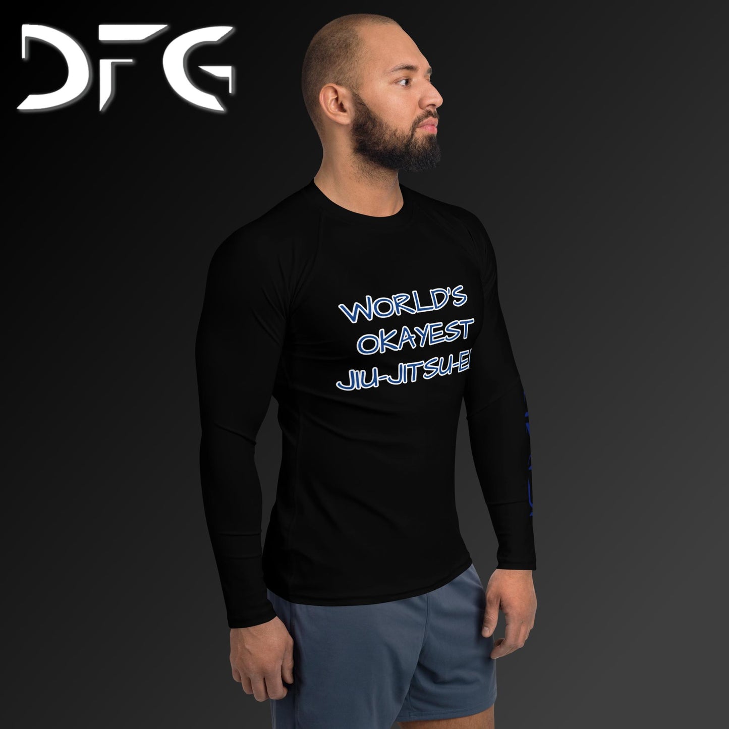 Masculine-Fit Blue OKAY Long-Sleeved Rash Guard