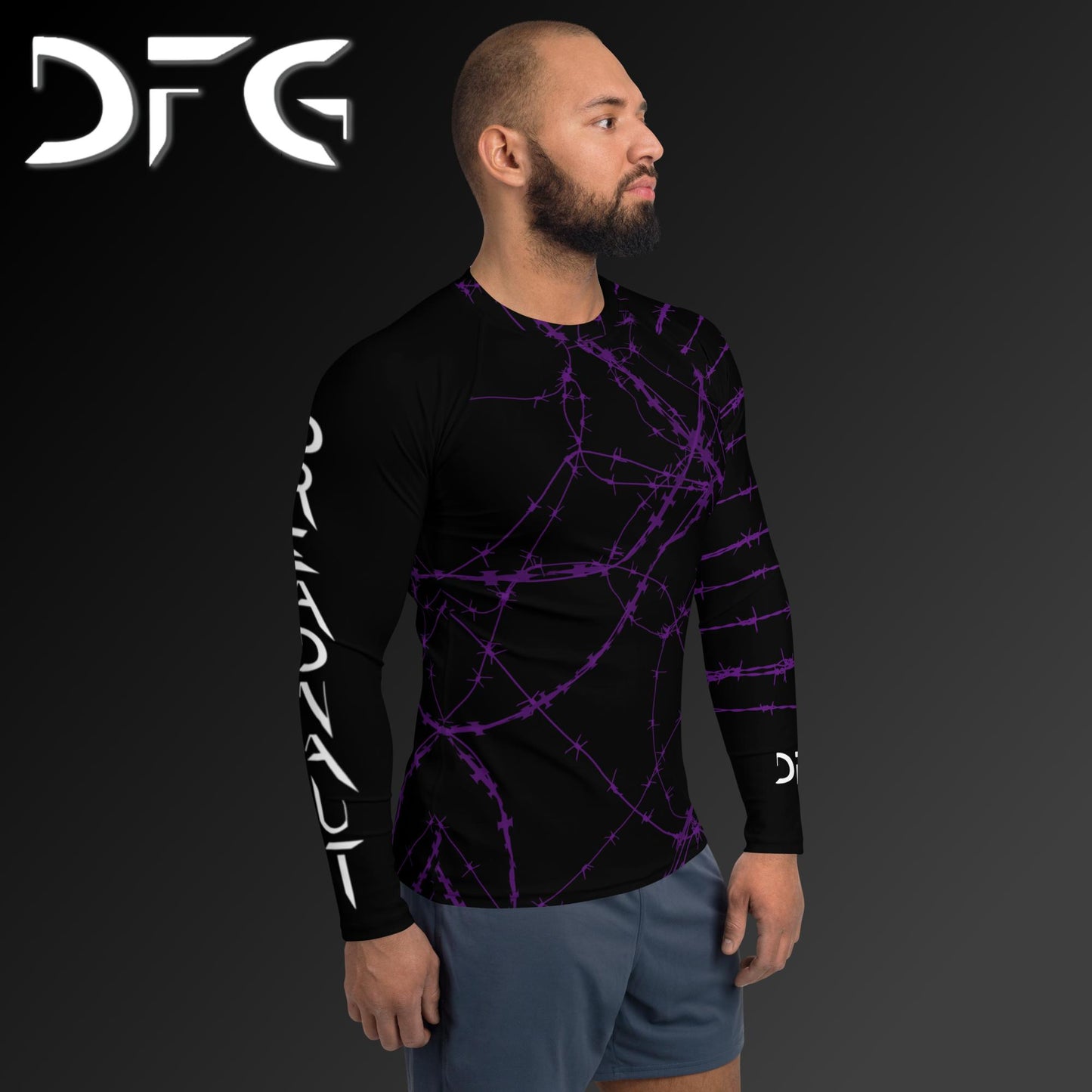 Masculine-Fit Purple Barbed Wire Long-Sleeved Rash Guard