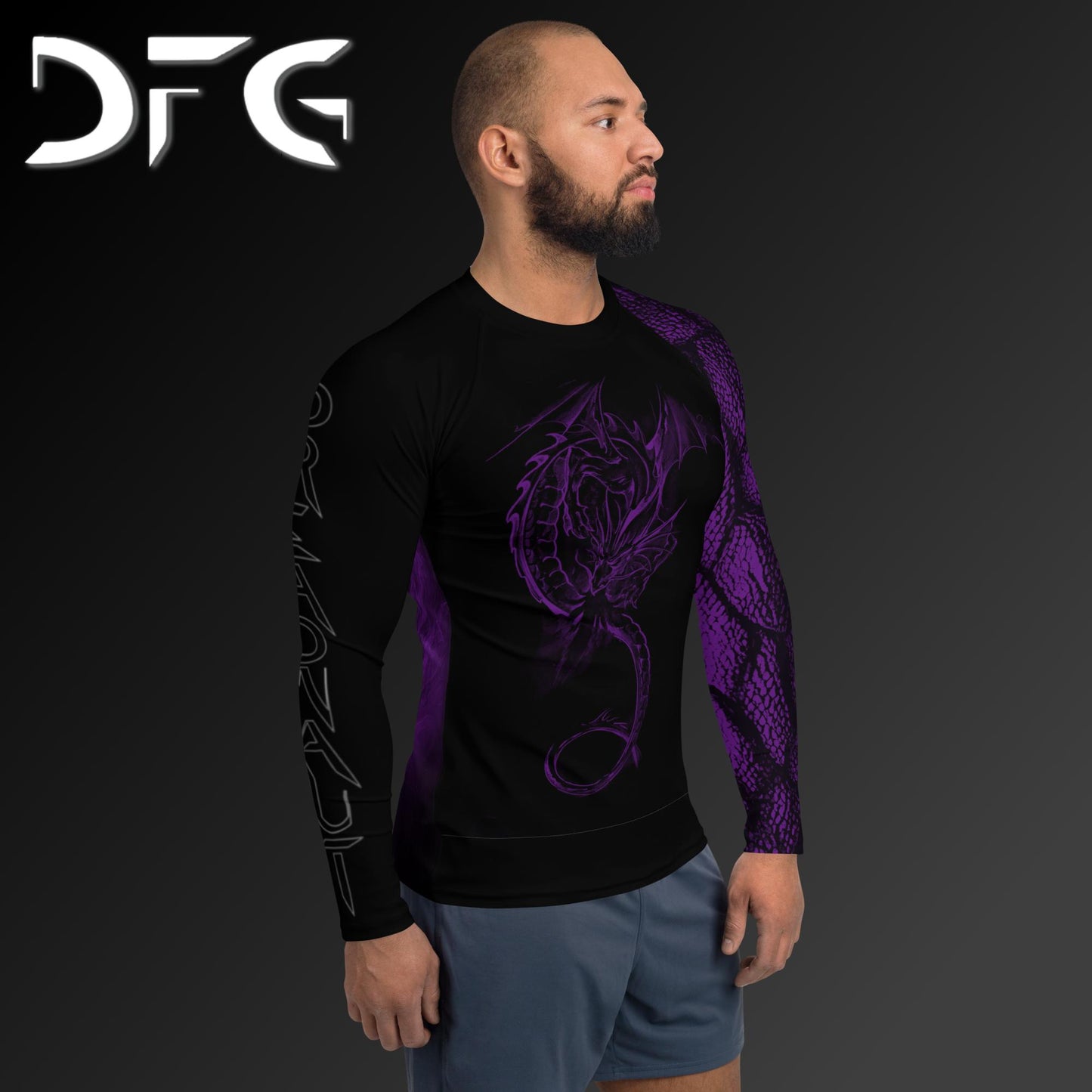 Masculine-Fit Purple Dragon Long-Sleeved Rash Guard