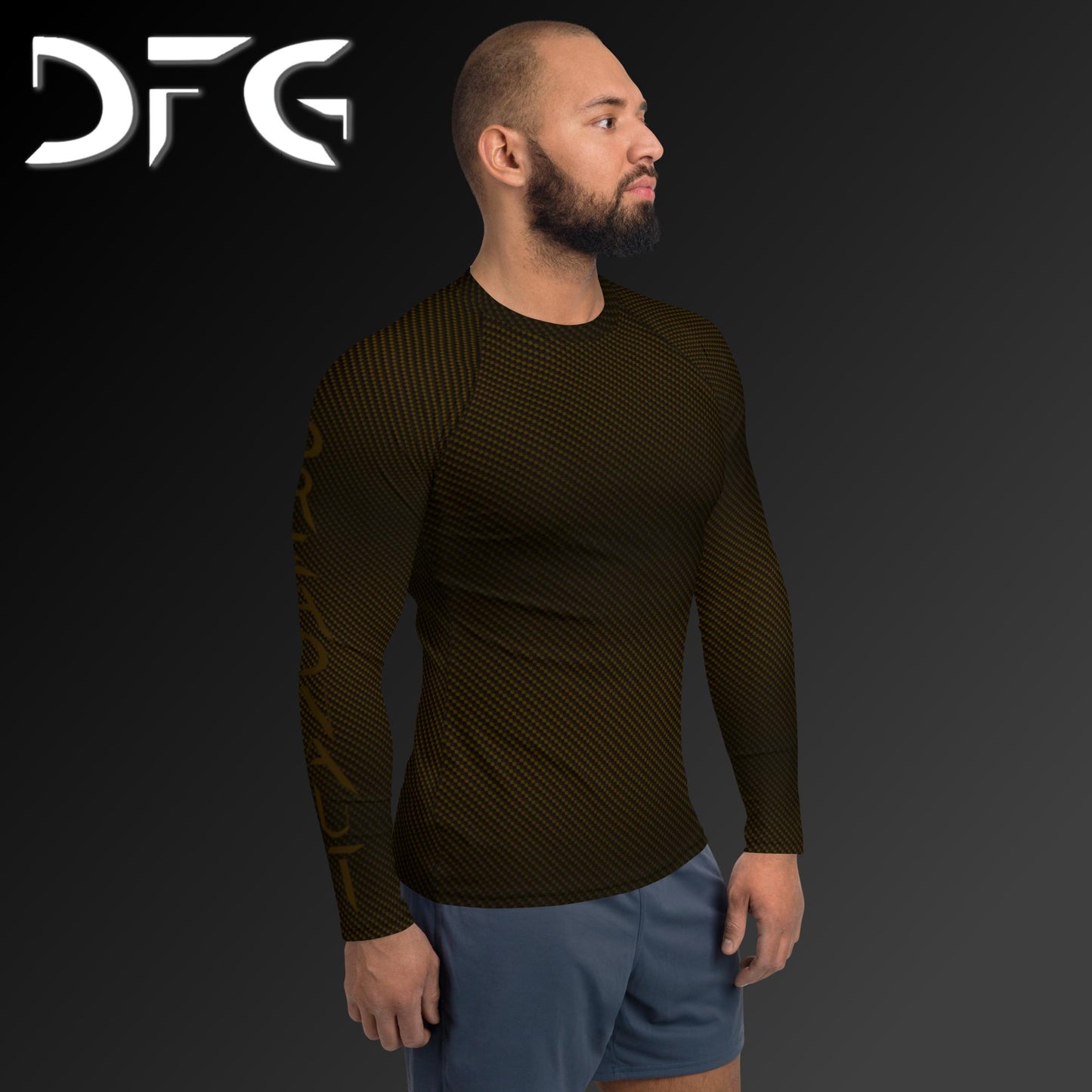Masculine-Fit Brown Carbon Fiber Long-Sleeved Rash Guard