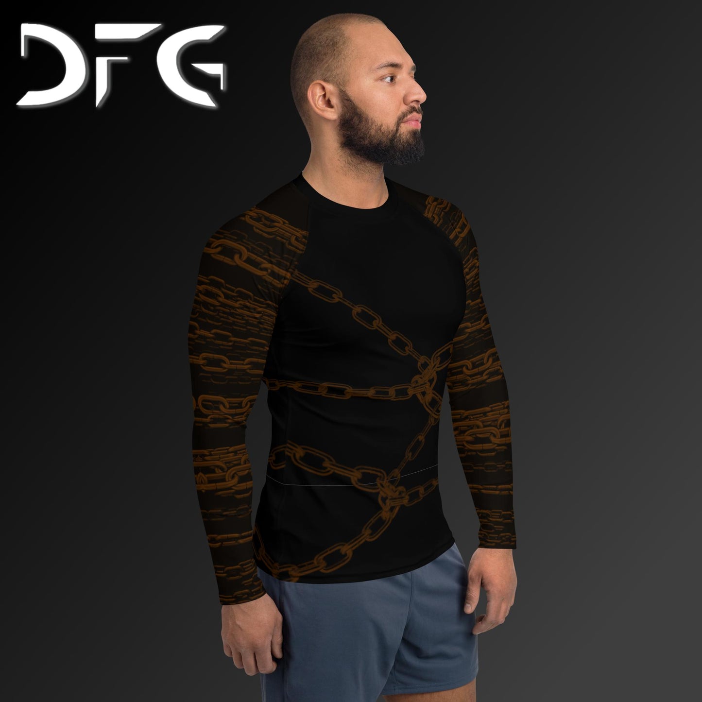 Masculine-Fit Brown Chains Long-Sleeved Rash Guard