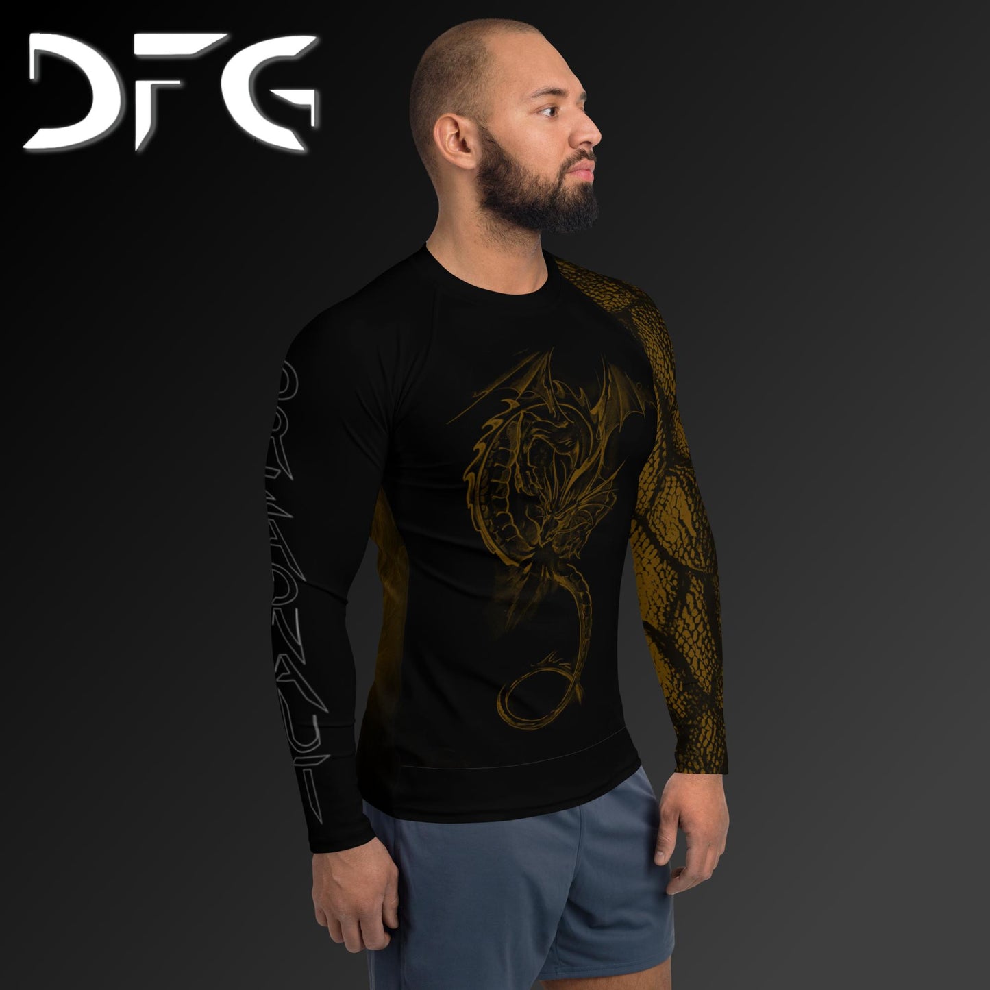 Masculine-Fit Brown Dragon Long-Sleeved Rash Guard
