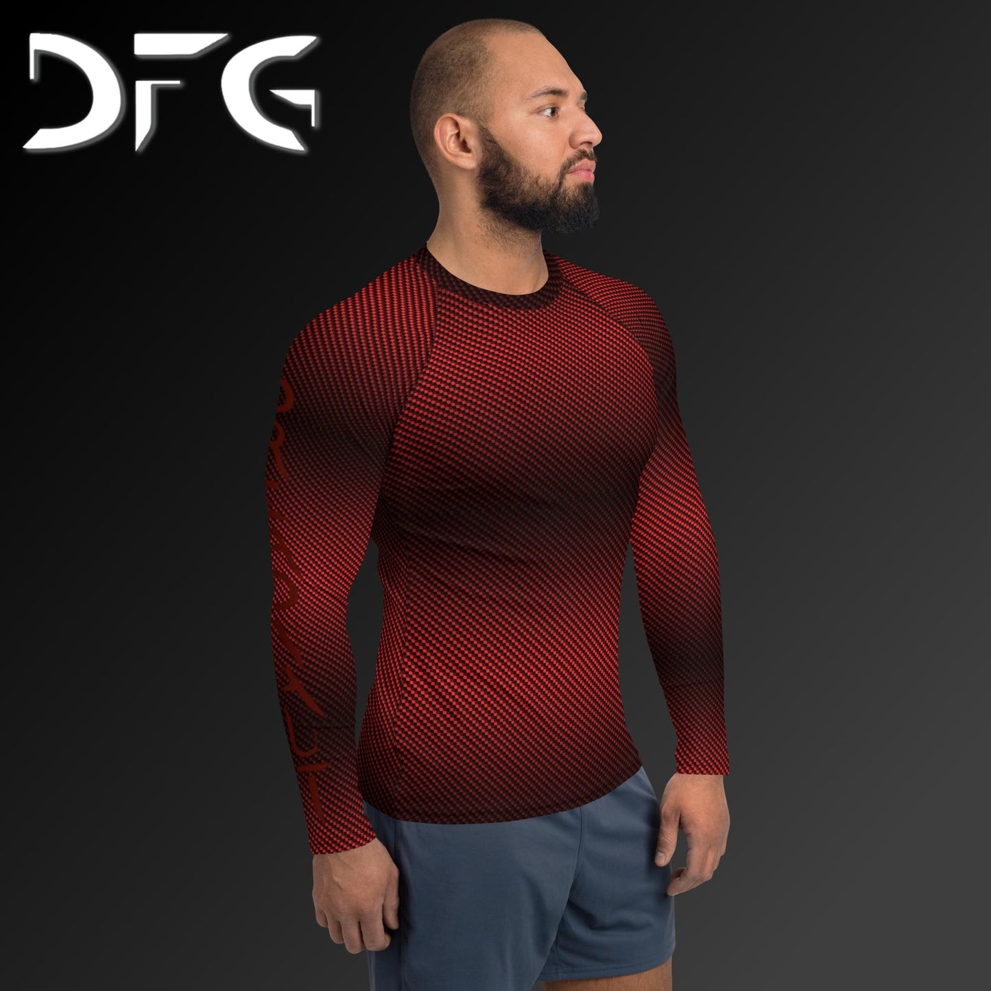 Masculine-Fit Black/Red Carbon Fiber Long-Sleeved Rash Guard