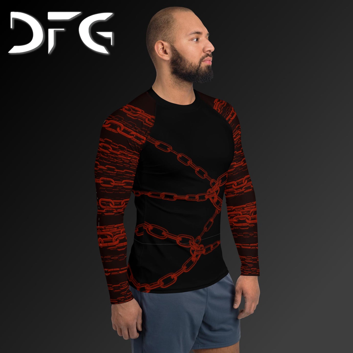 Masculine-Fit Black/Red Chains Long-Sleeved Rash Guard