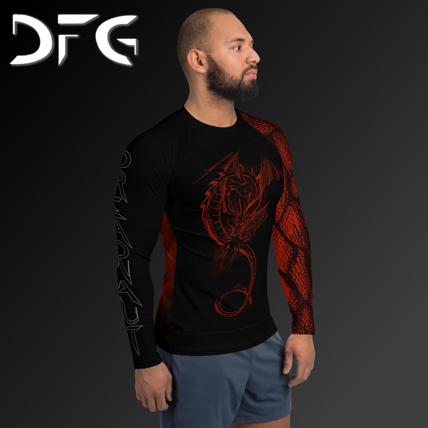 Masculine-Fit Black/Red Dragon Long-Sleeved Rash Guard