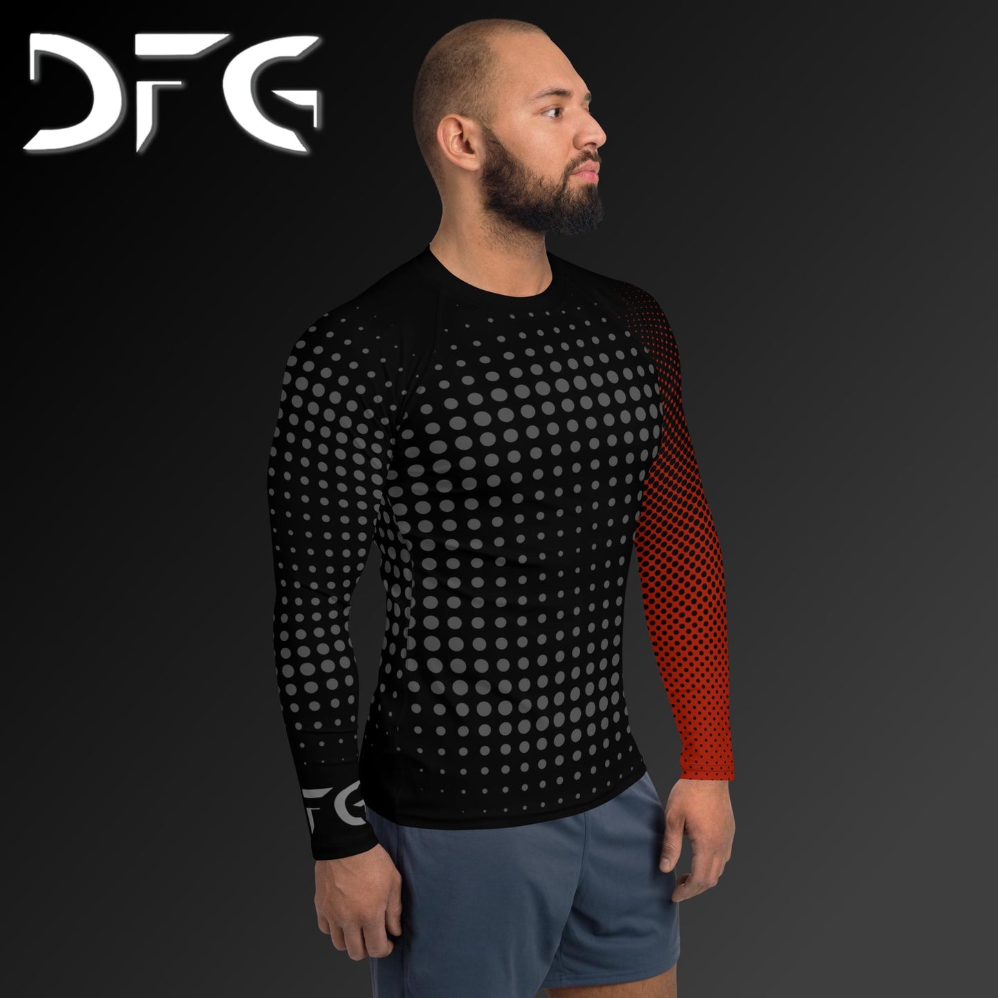 Masculine-Fit Black/Red Gradient Long-Sleeved Rash Guard