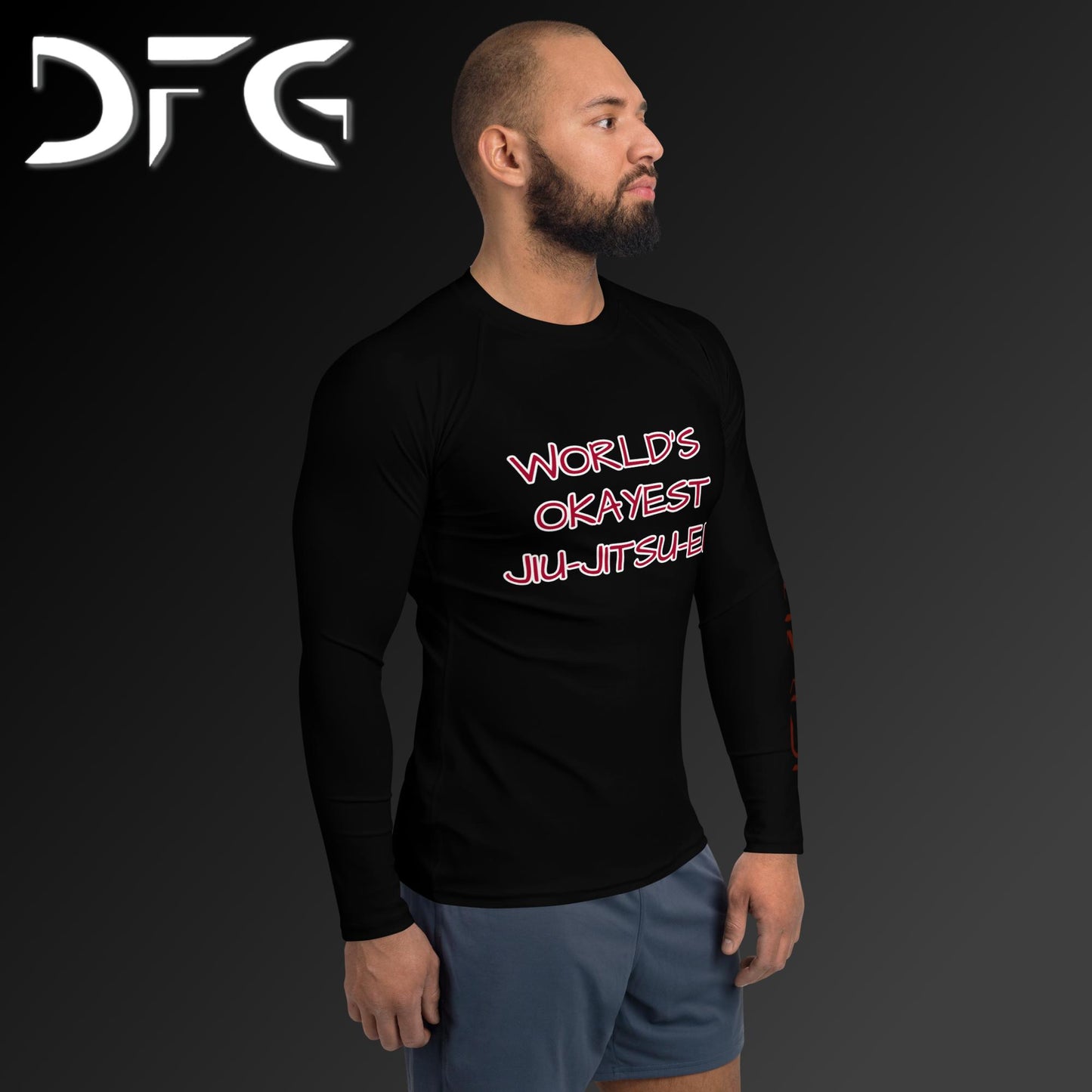 Masculine-Fit Black/Red OKAY Long-Sleeved Rash Guard