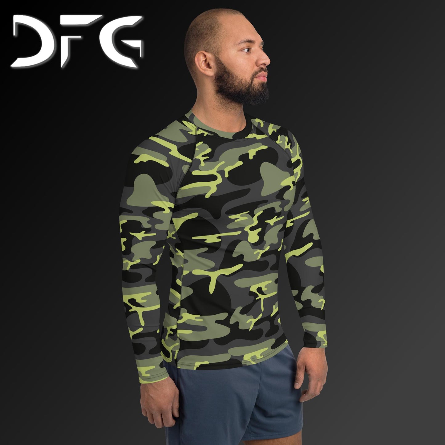 Masculine-Fit Light Green Camo Long-Sleeved Rash Guard