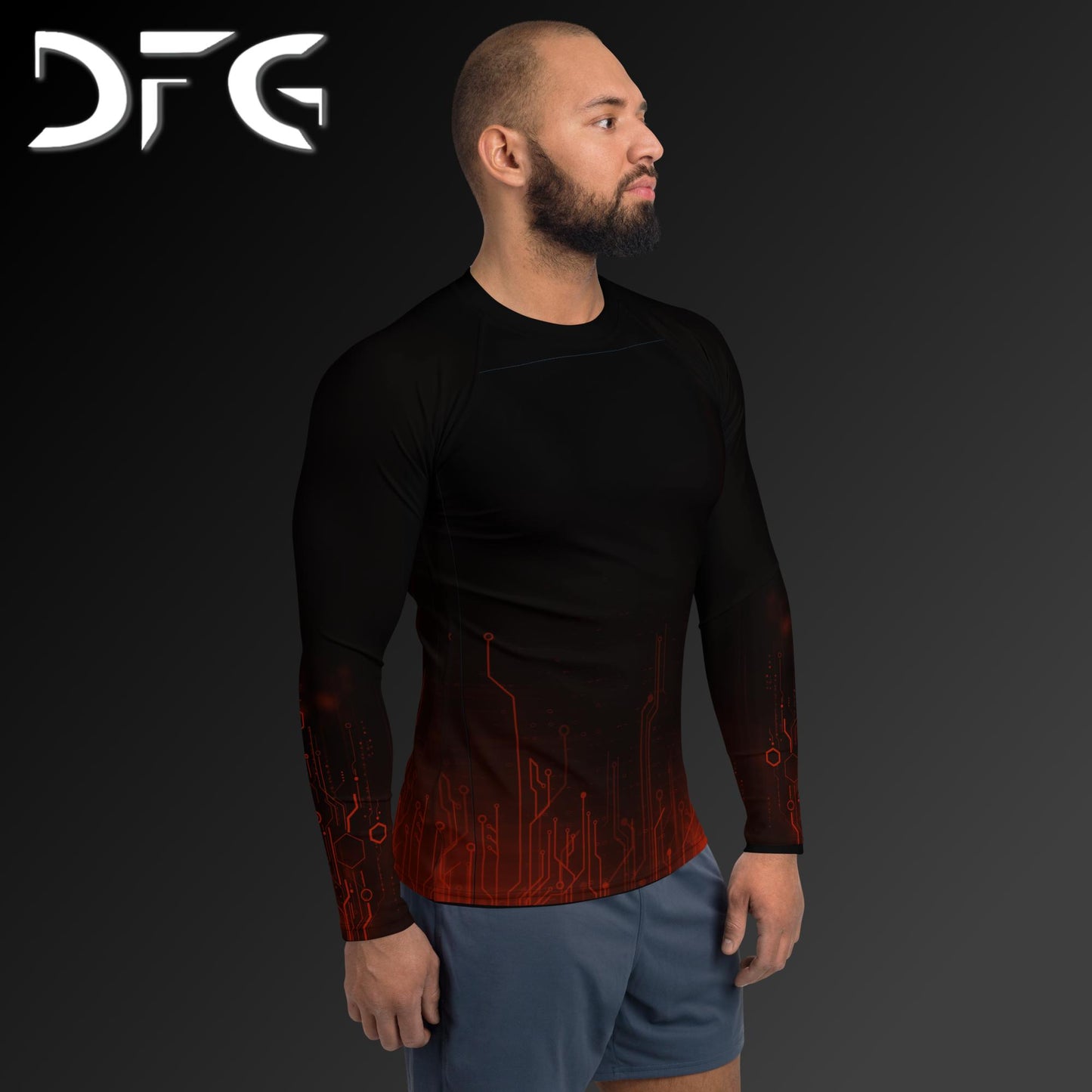 Masculine-Fit Red Tech Rash Guard