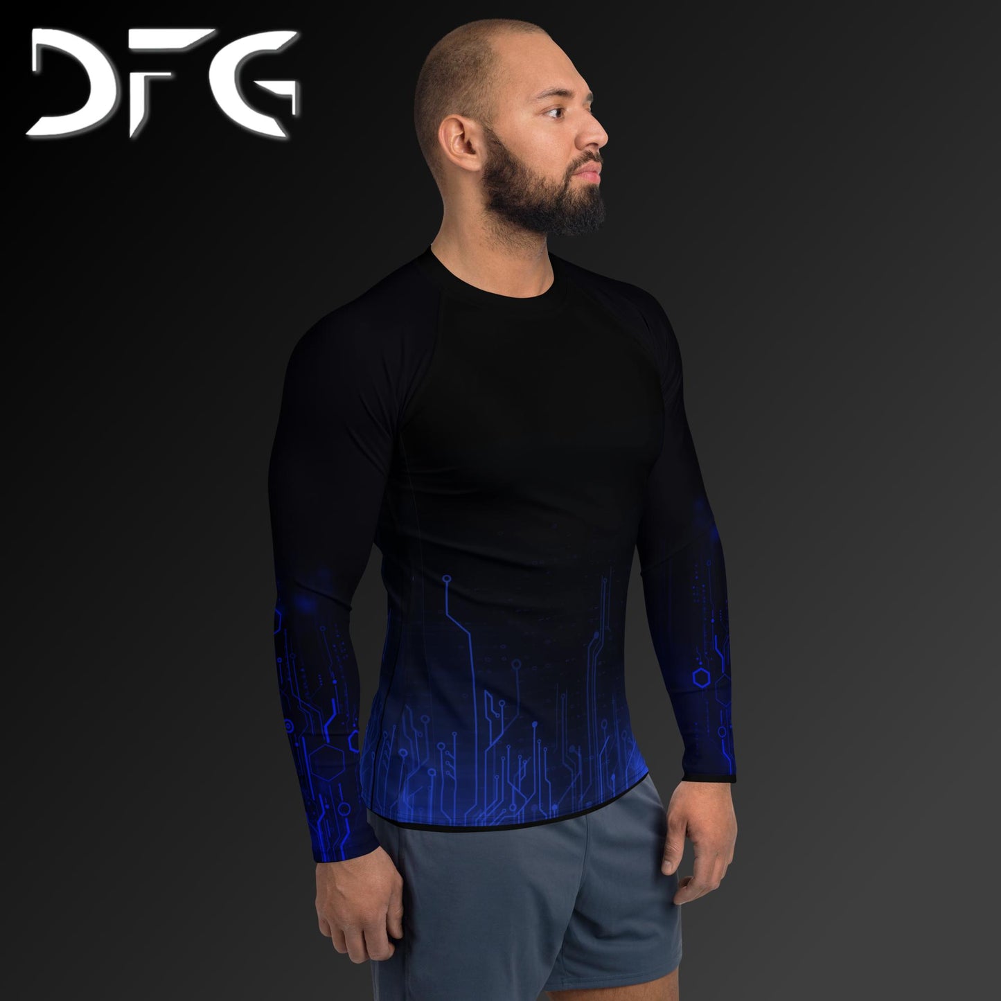 Masculine-Fit Blue Tech Rash Guard