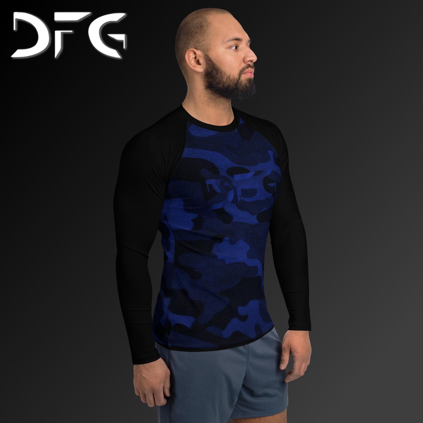 Masculine-Fit Blue Camo Rash Guard