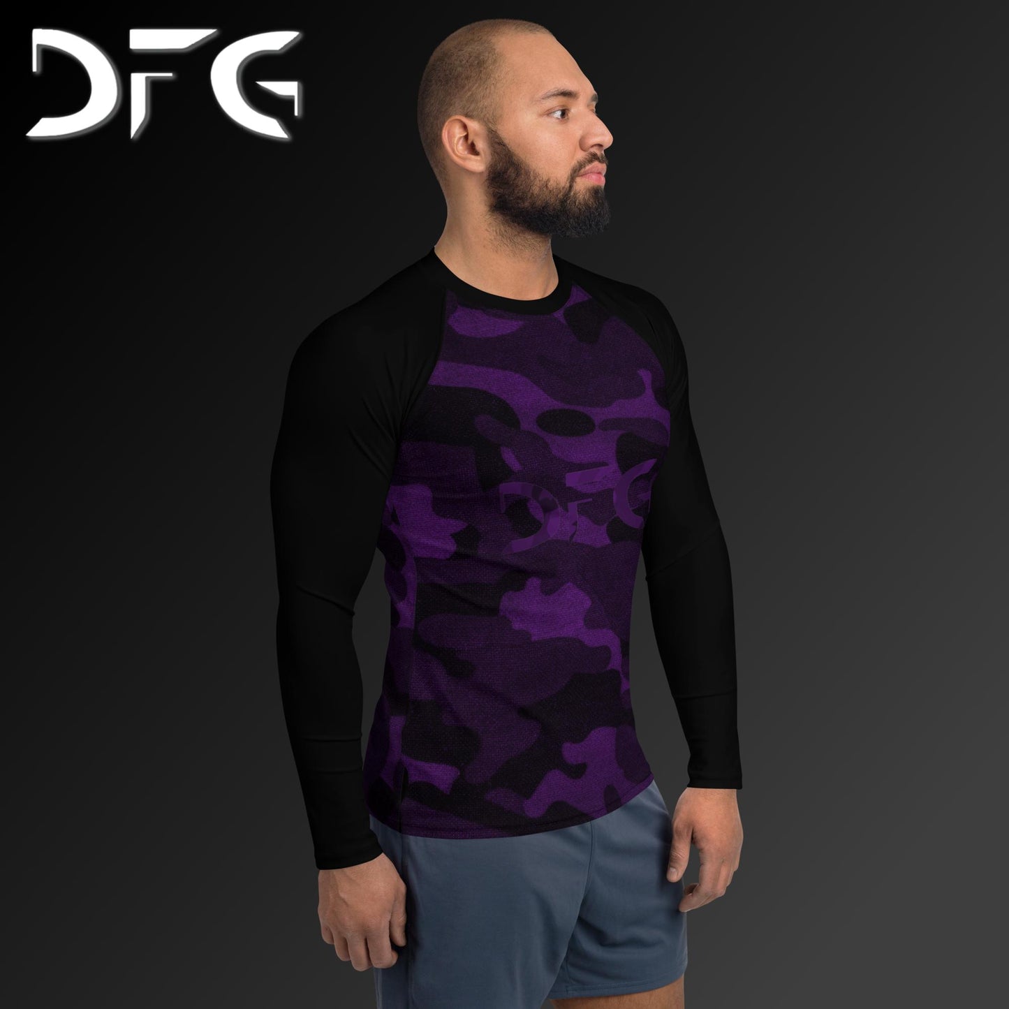 Masculine-Fit Purple Camo Rash Guard