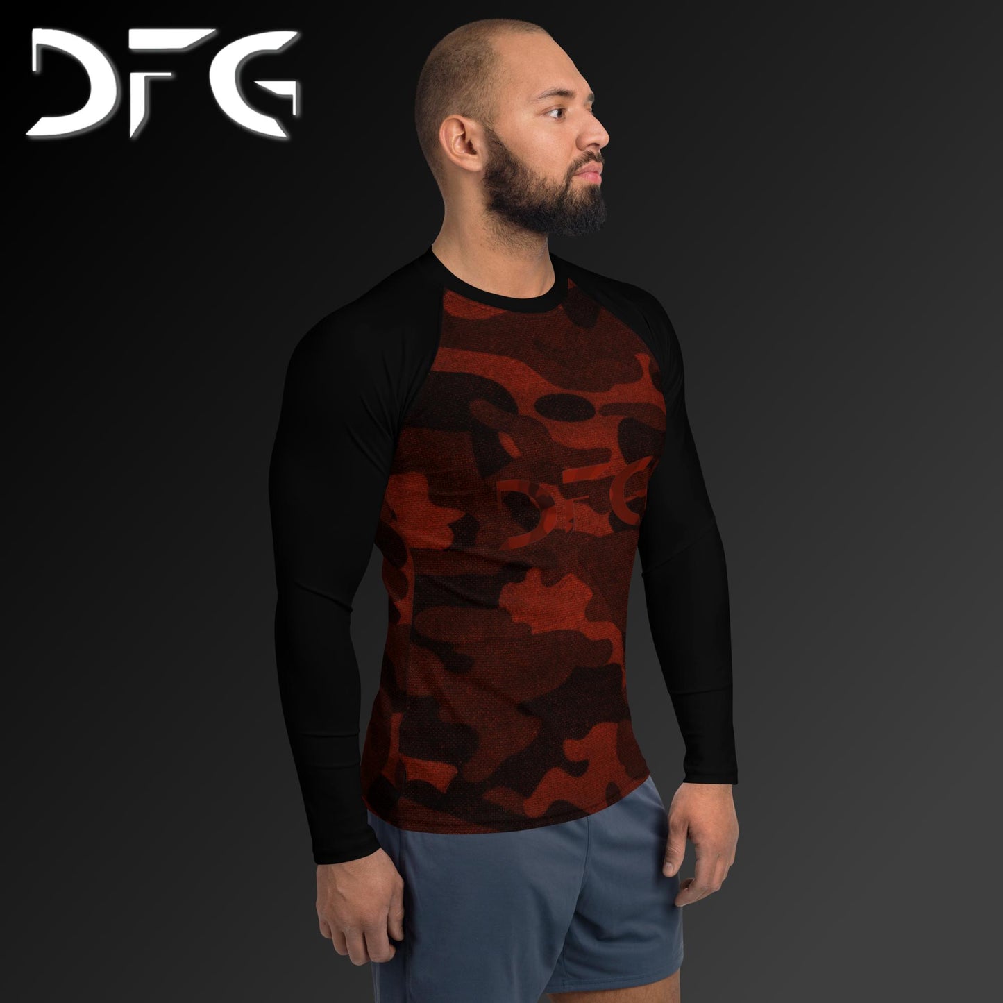 Masculine-Fit Black/Red Camo Rash Guard