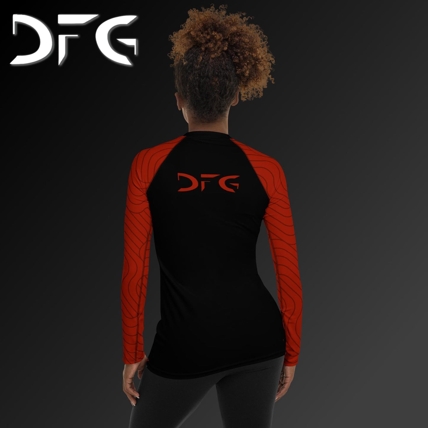 Feminine-Fit Black/Red S-Curve Long-Sleeved Rash Guard