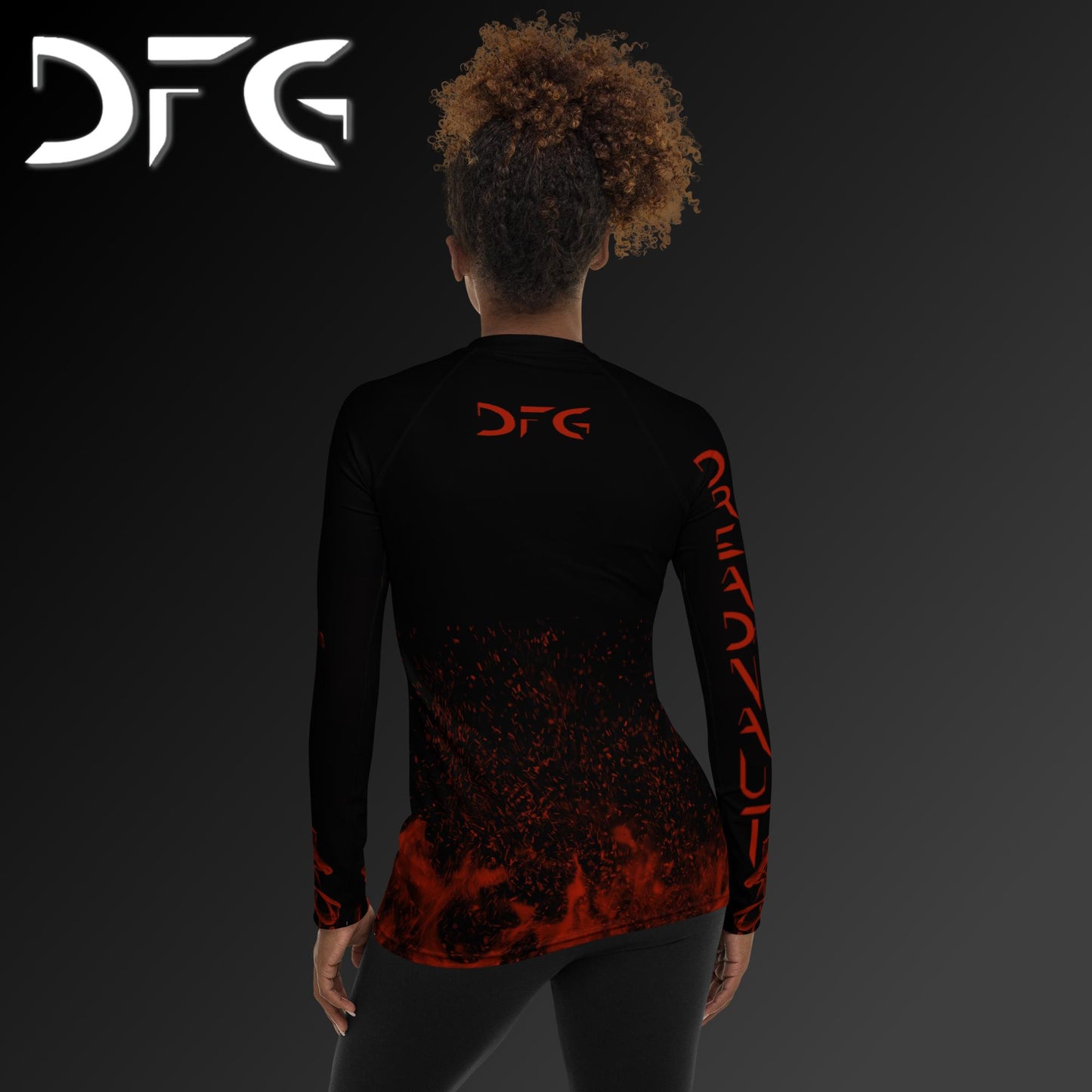 Feminine-Fit Black/Red Phoenix Long-Sleeved Rash Guard