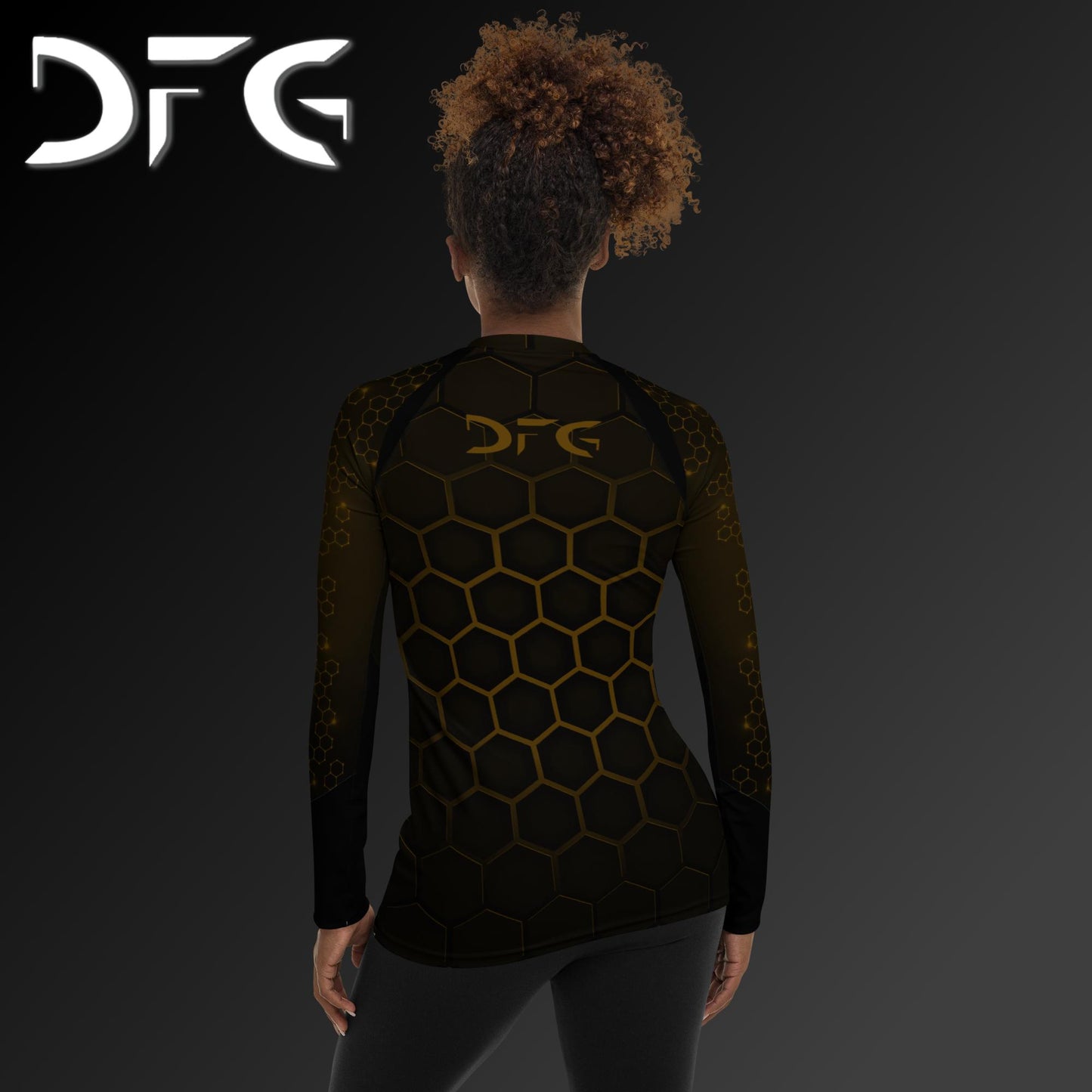 Feminine-Fit Brown Hex Long-Sleeved Rash Guard