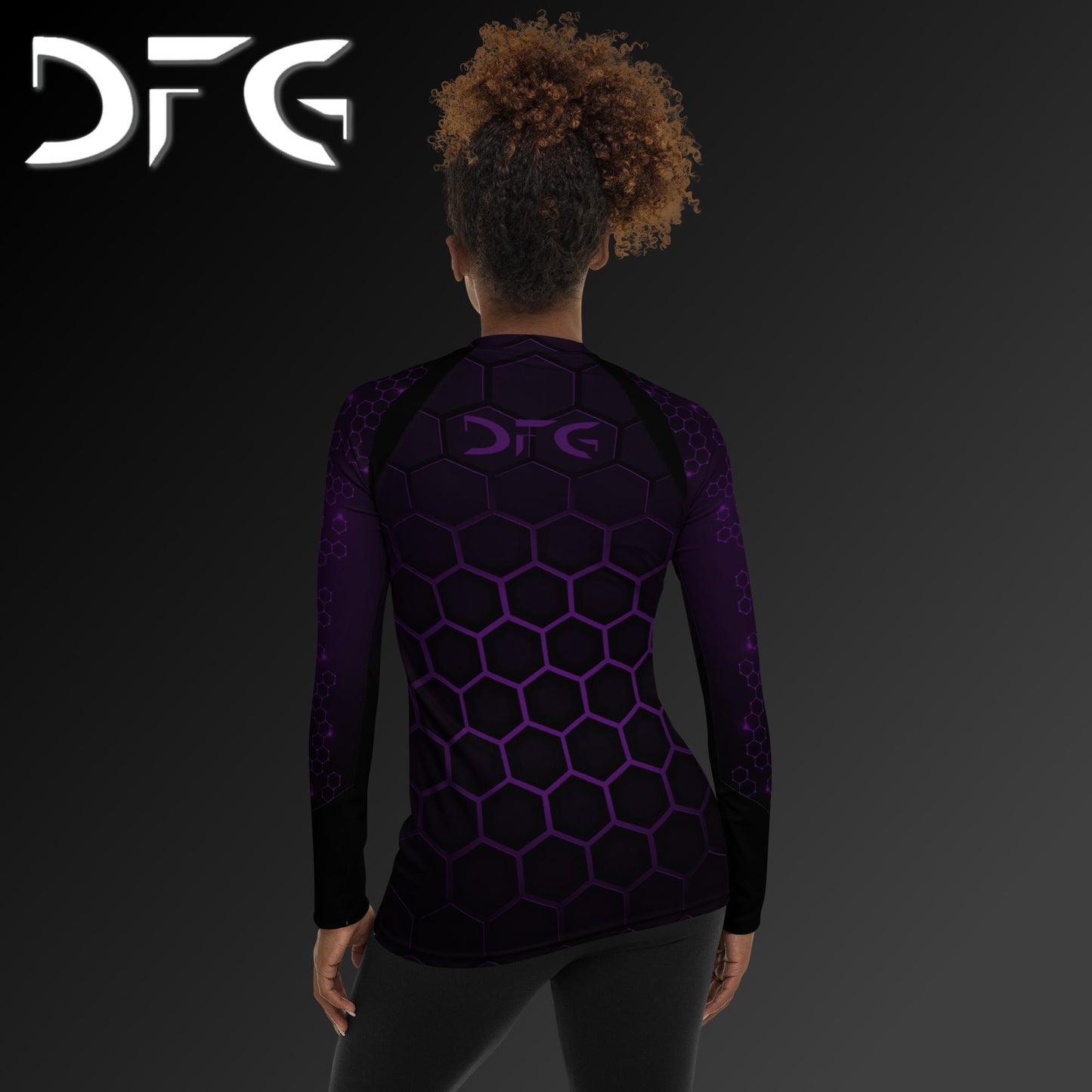 Feminine-Fit Purple Hex Long-Sleeved Rash Guard