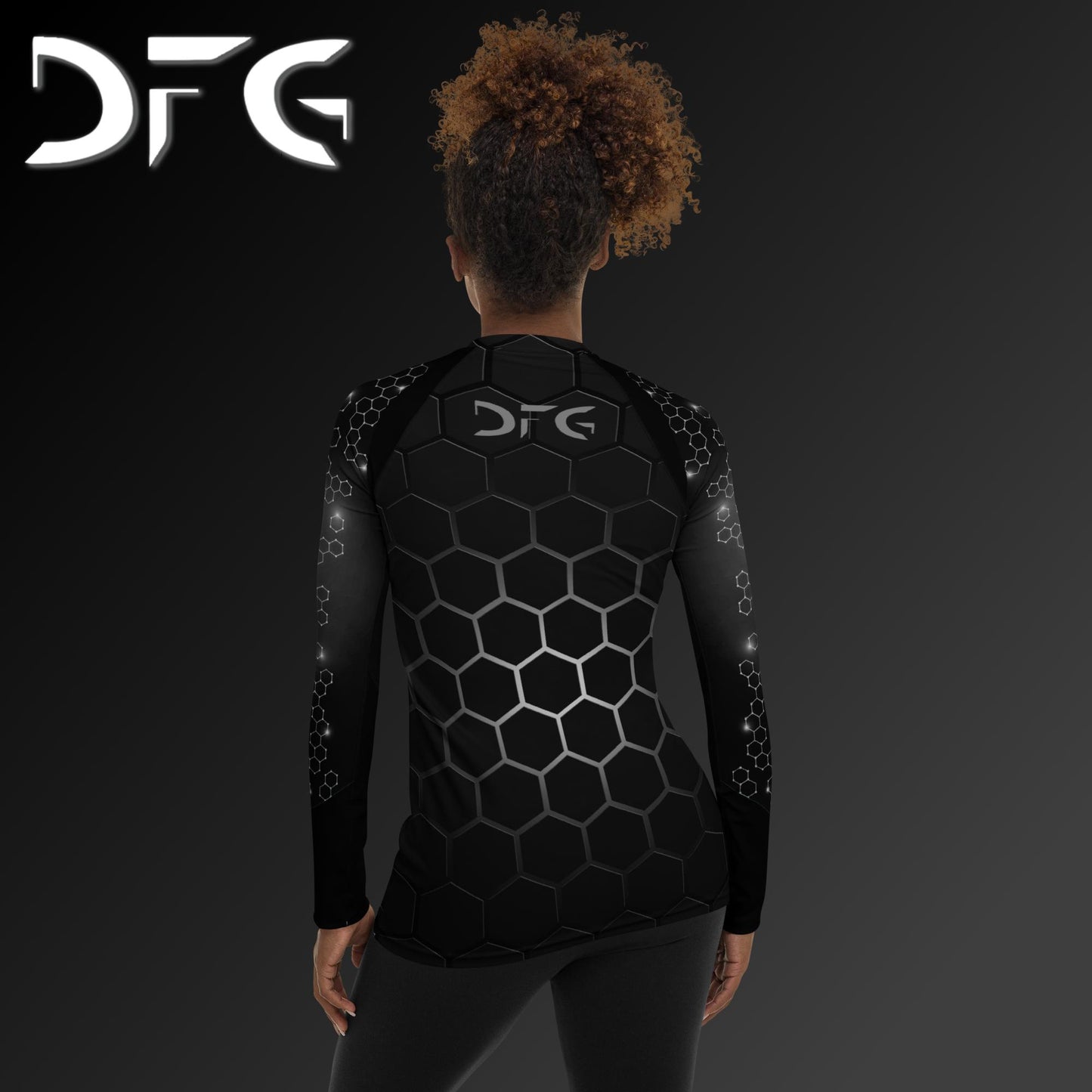 Feminine-Fit White Hex Long-Sleeved Rash Guard