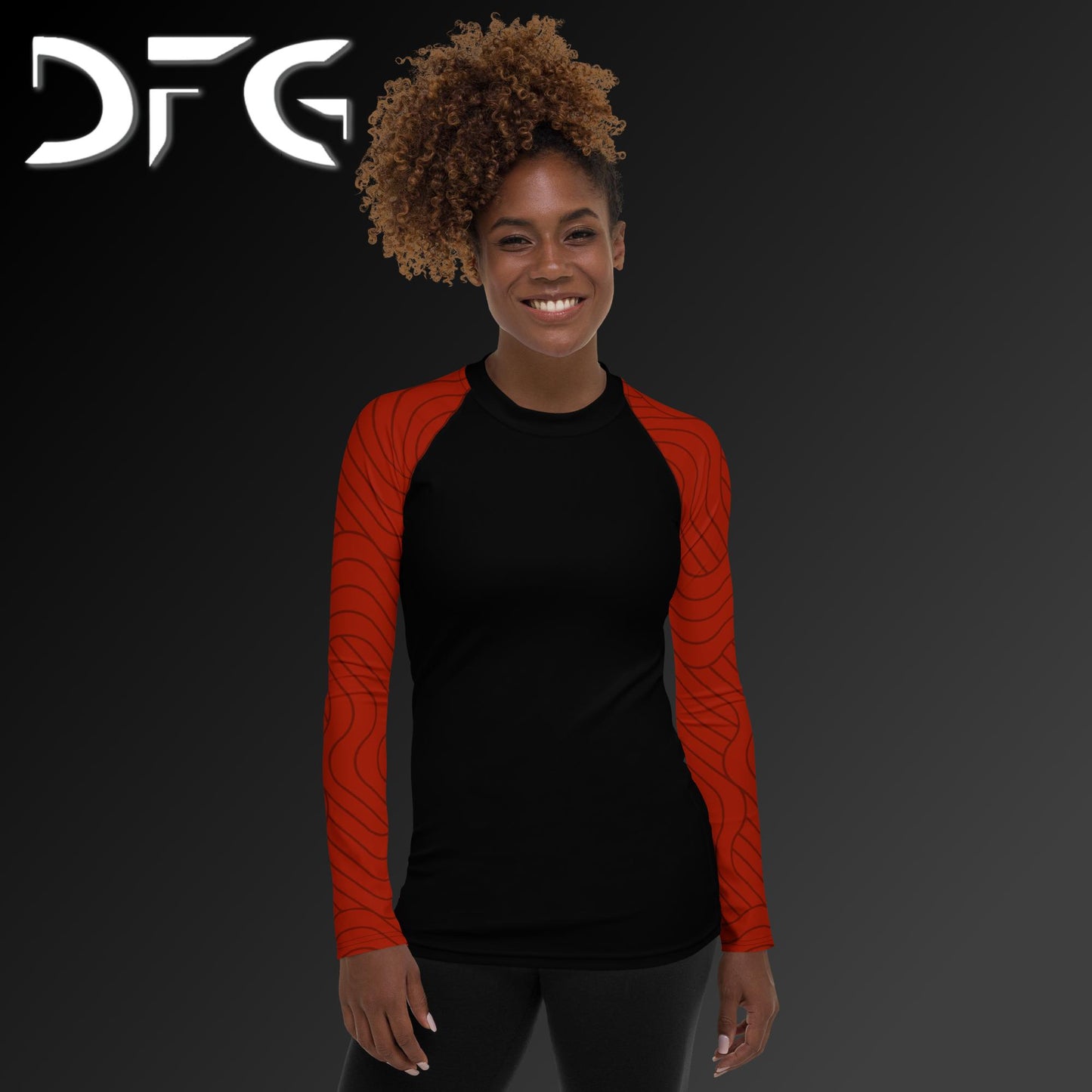 Feminine-Fit Black/Red S-Curve Long-Sleeved Rash Guard