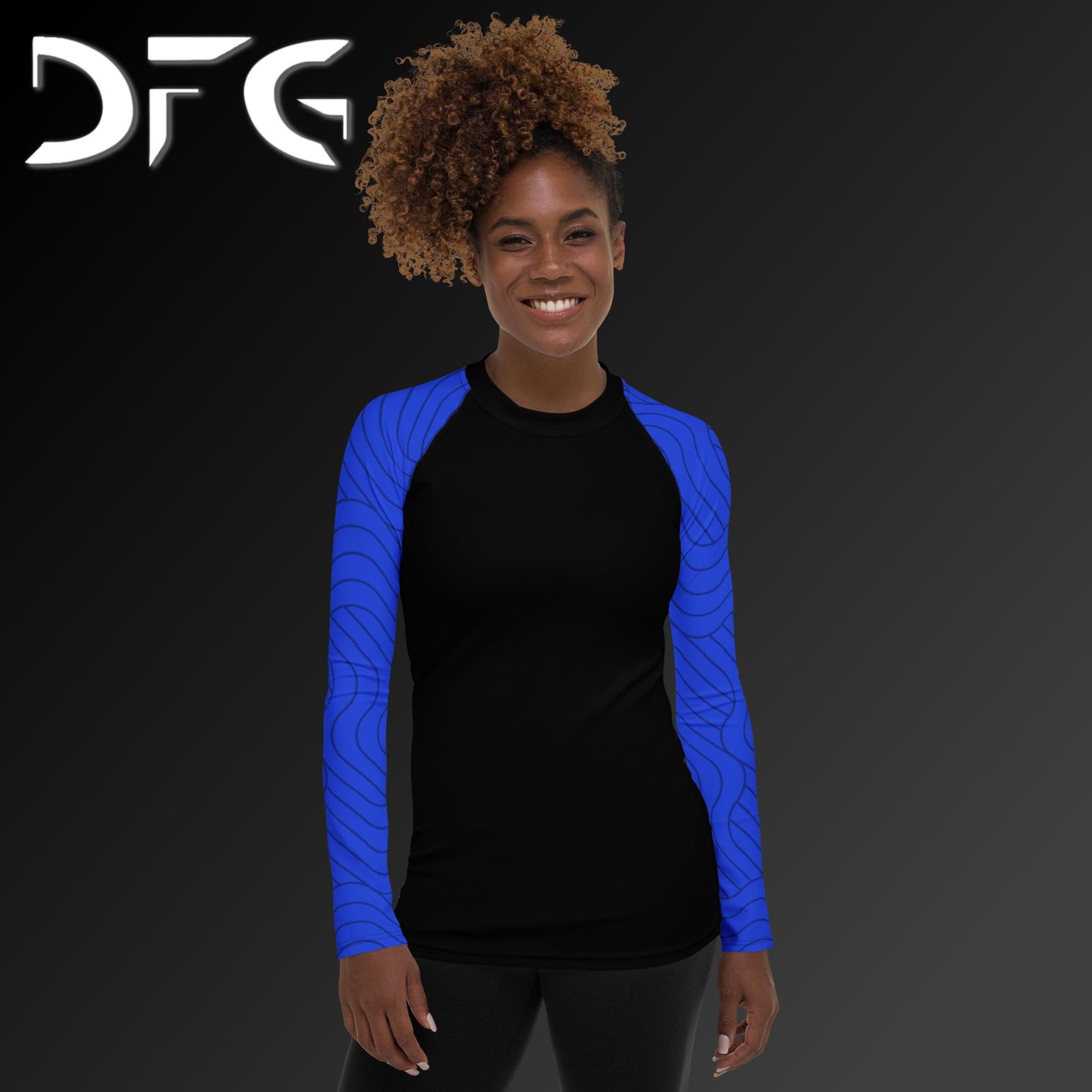 Feminine-Fit Blue S-Curve Long-Sleeved Rash Guard