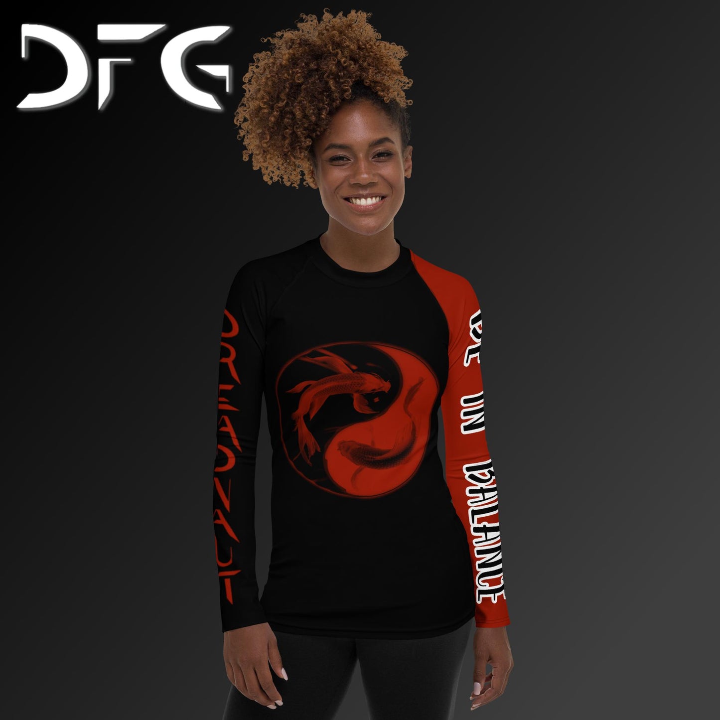 Feminine-Fit Black/Red Balance Long-Sleeved Rash Guard