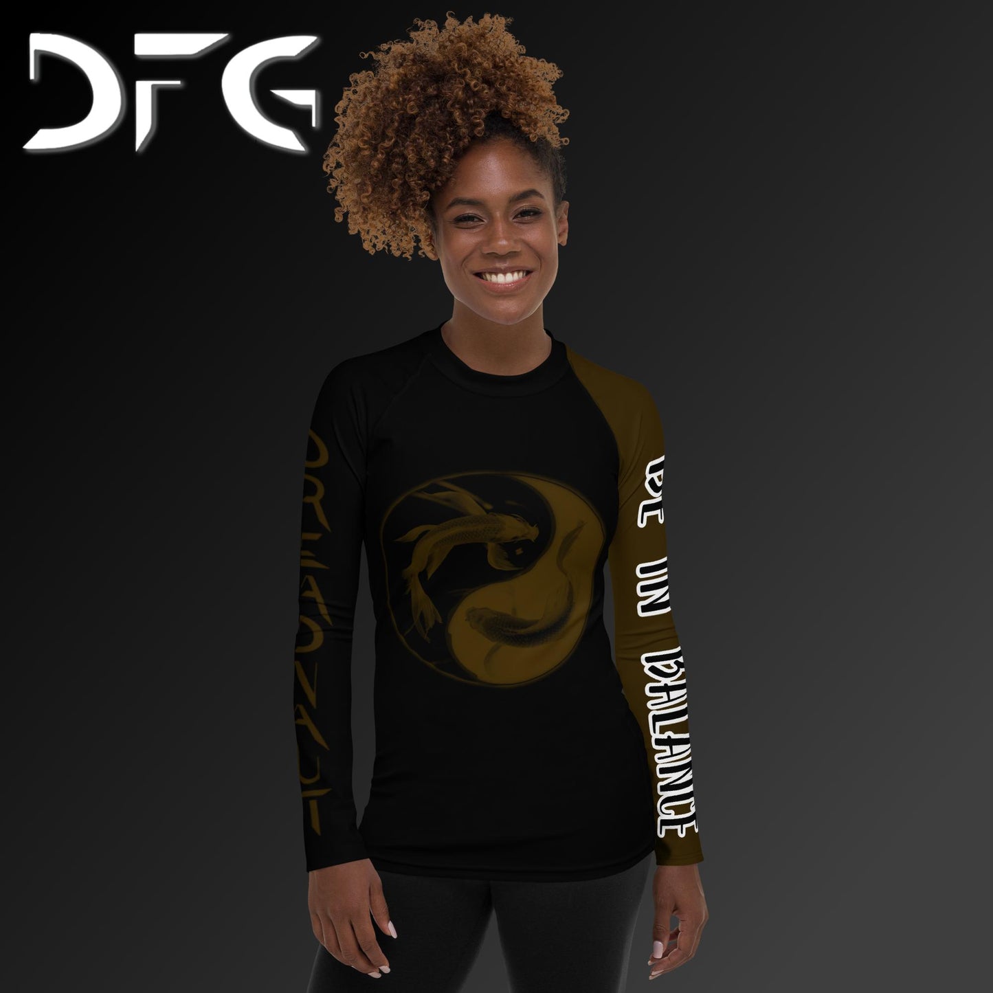Feminine-Fit Brown Balance Long-Sleeved Rash Guard