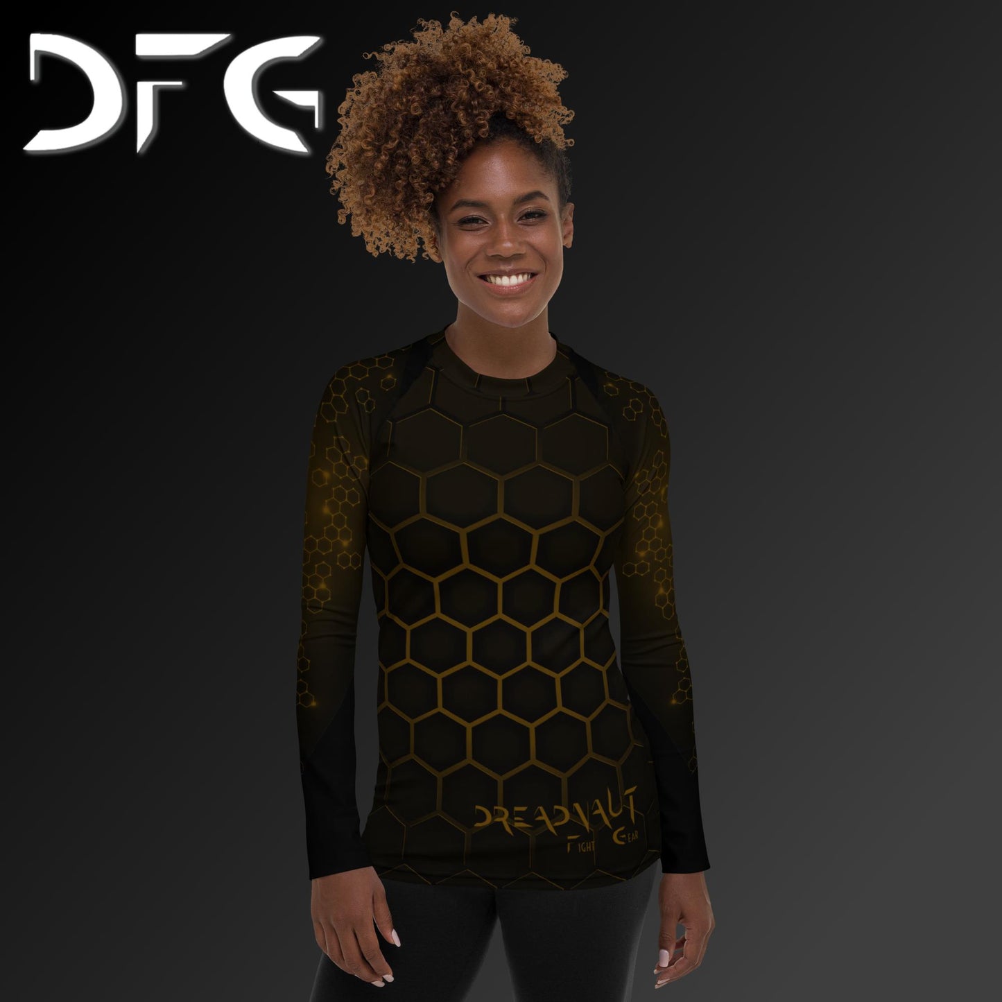Feminine-Fit Brown Hex Long-Sleeved Rash Guard