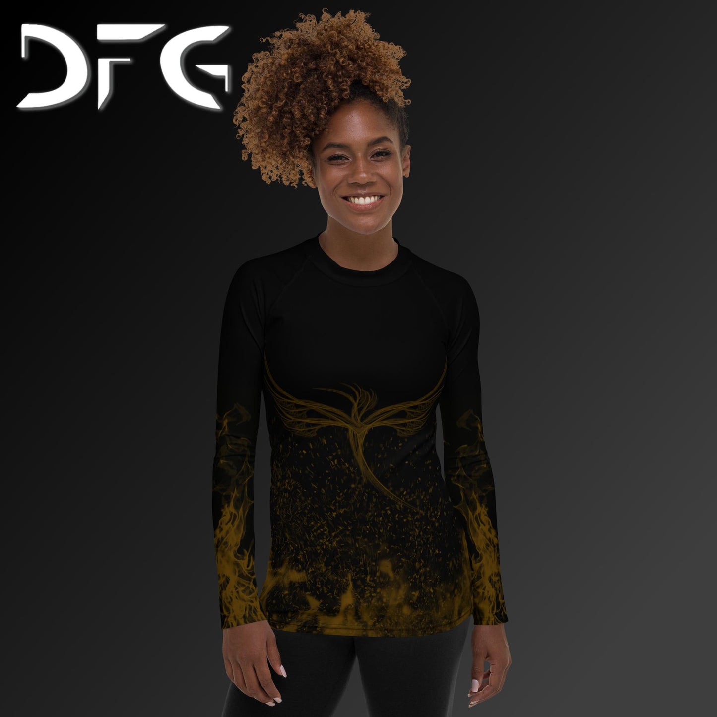 Feminine-Fit Brown Phoenix Long-Sleeved Rash Guard