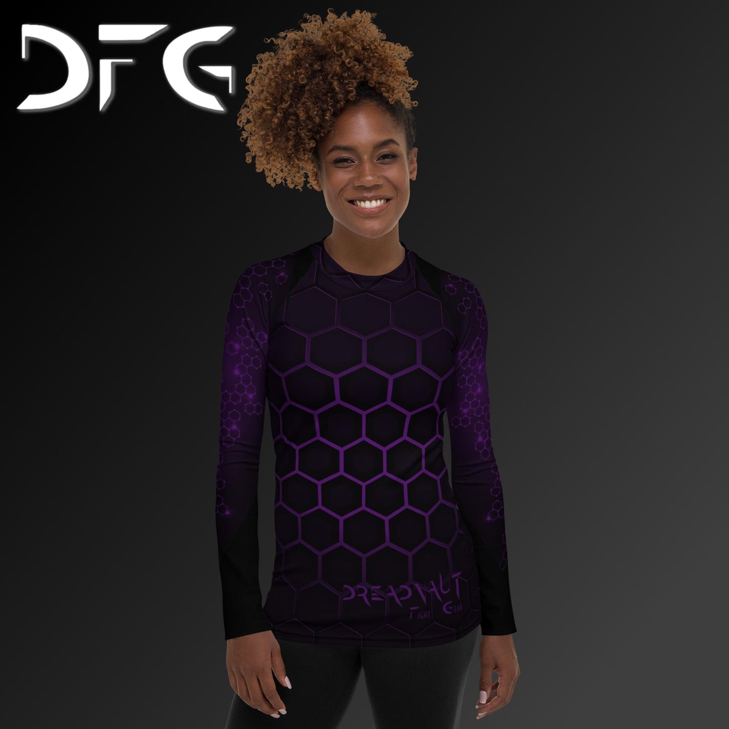 Feminine-Fit Purple Hex Long-Sleeved Rash Guard