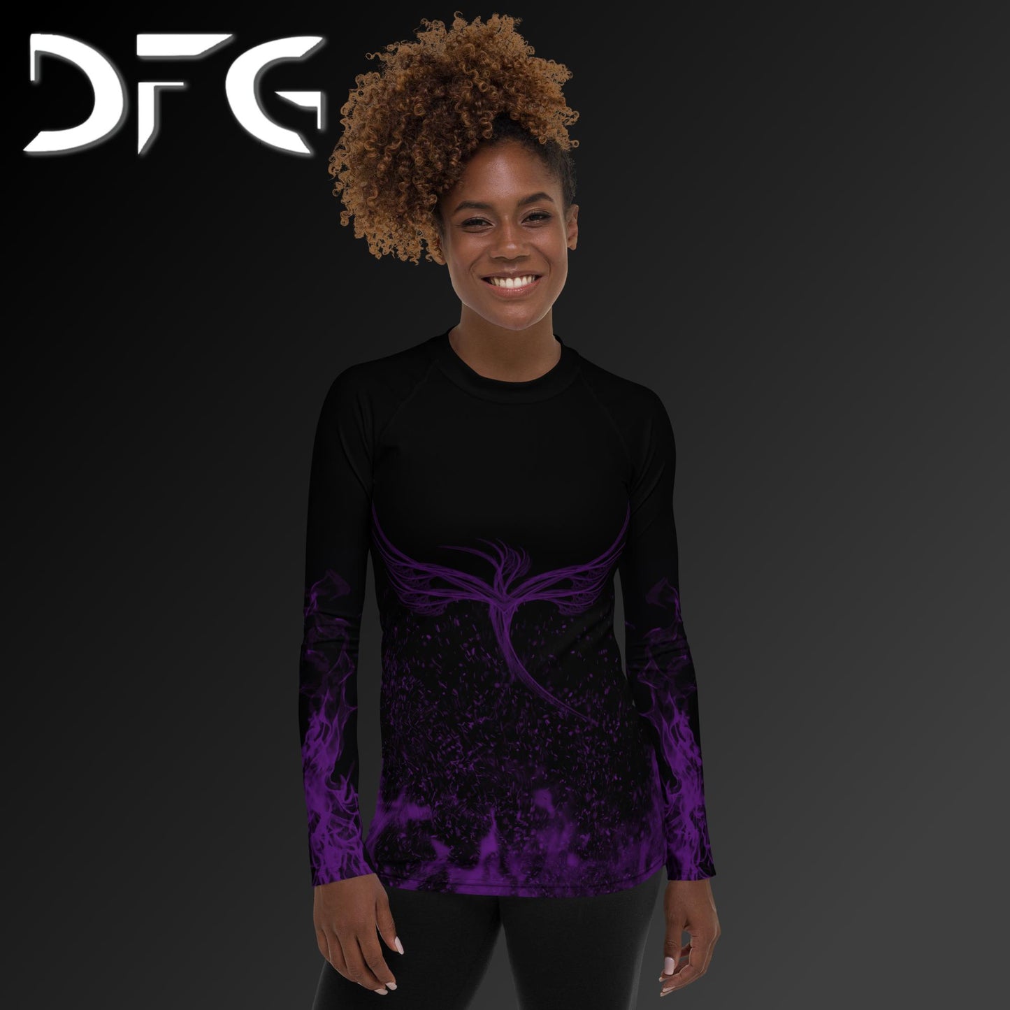 Feminine-Fit Purple Phoenix Long-Sleeved Rash Guard
