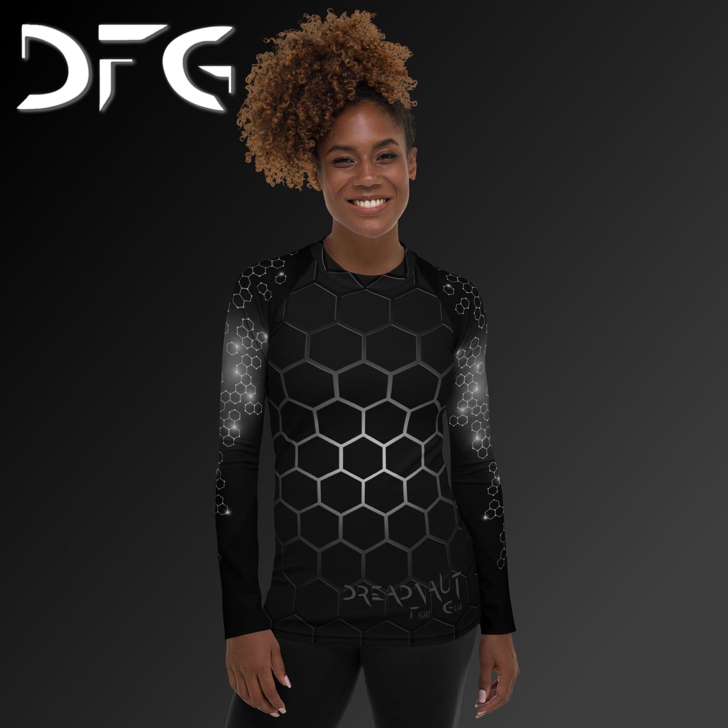 Feminine-Fit White Hex Long-Sleeved Rash Guard
