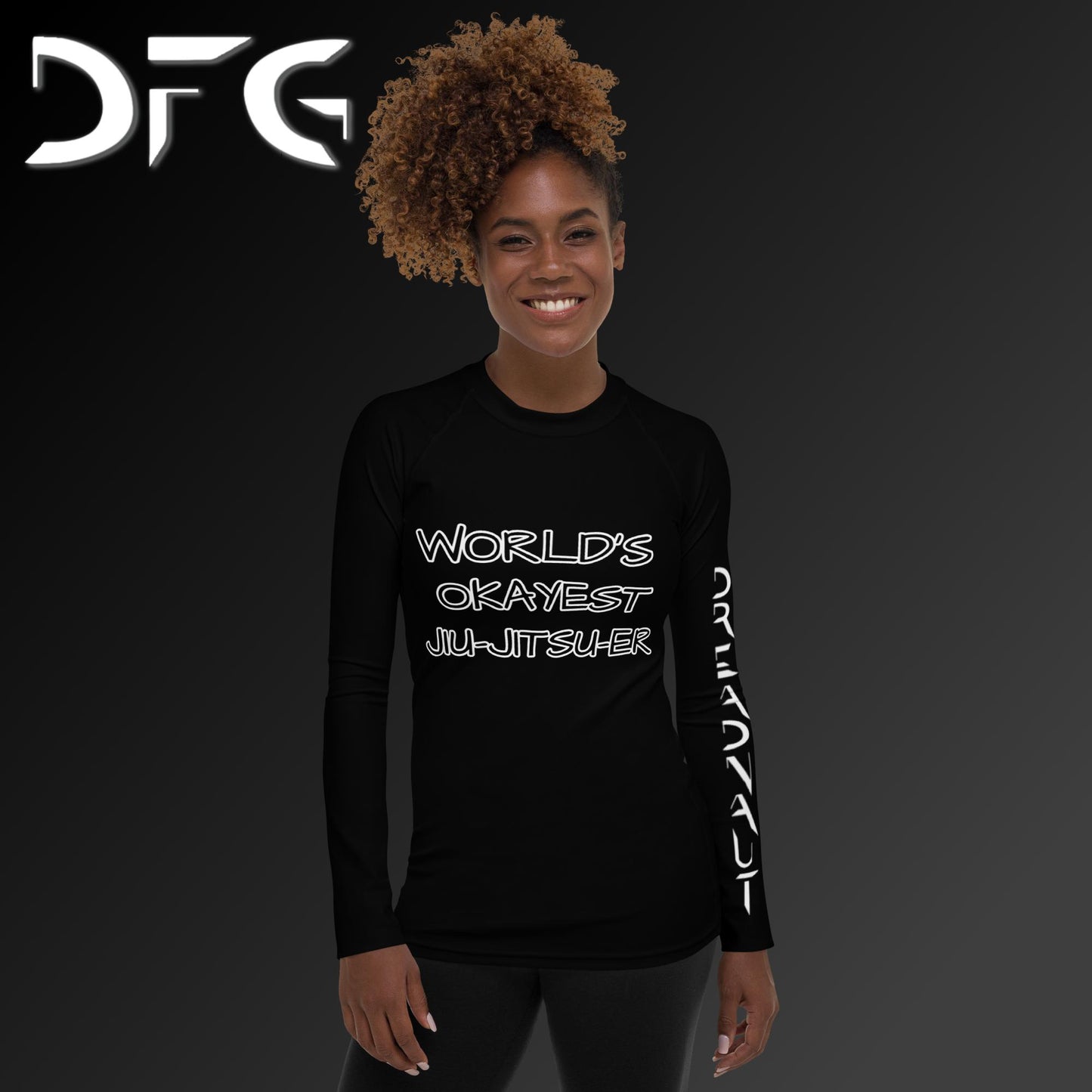Feminine-Fit White OKAY Long-Sleeved Rash Guard