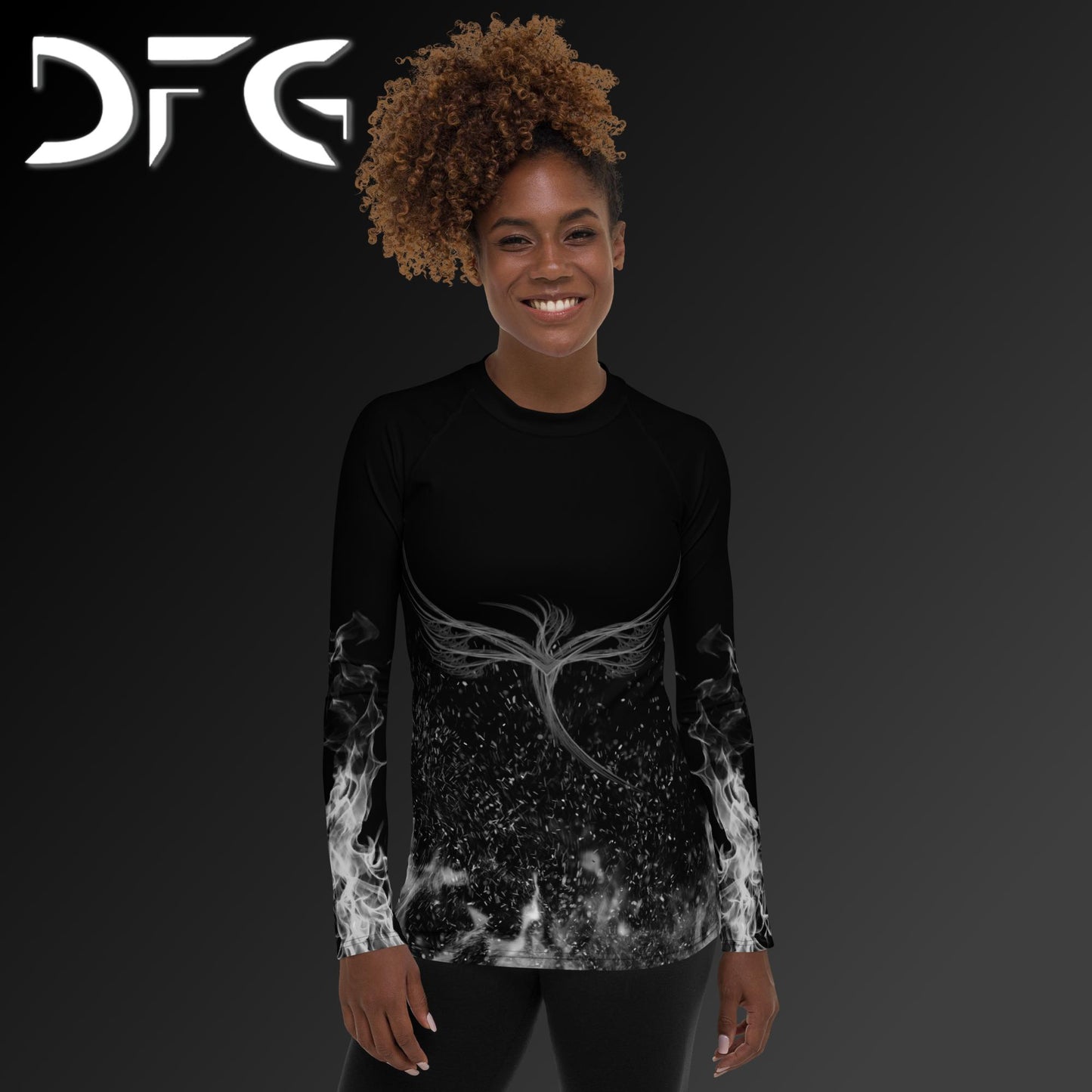Feminine-Fit White Phoenix Long-Sleeved Rash Guard