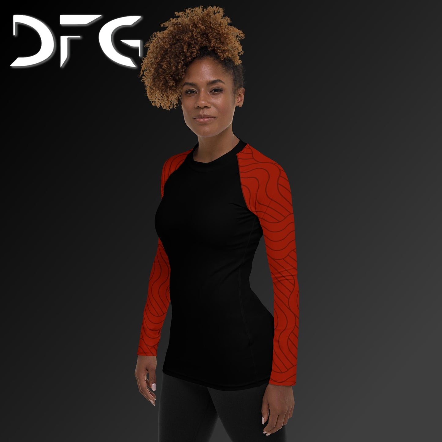Feminine-Fit Black/Red S-Curve Long-Sleeved Rash Guard