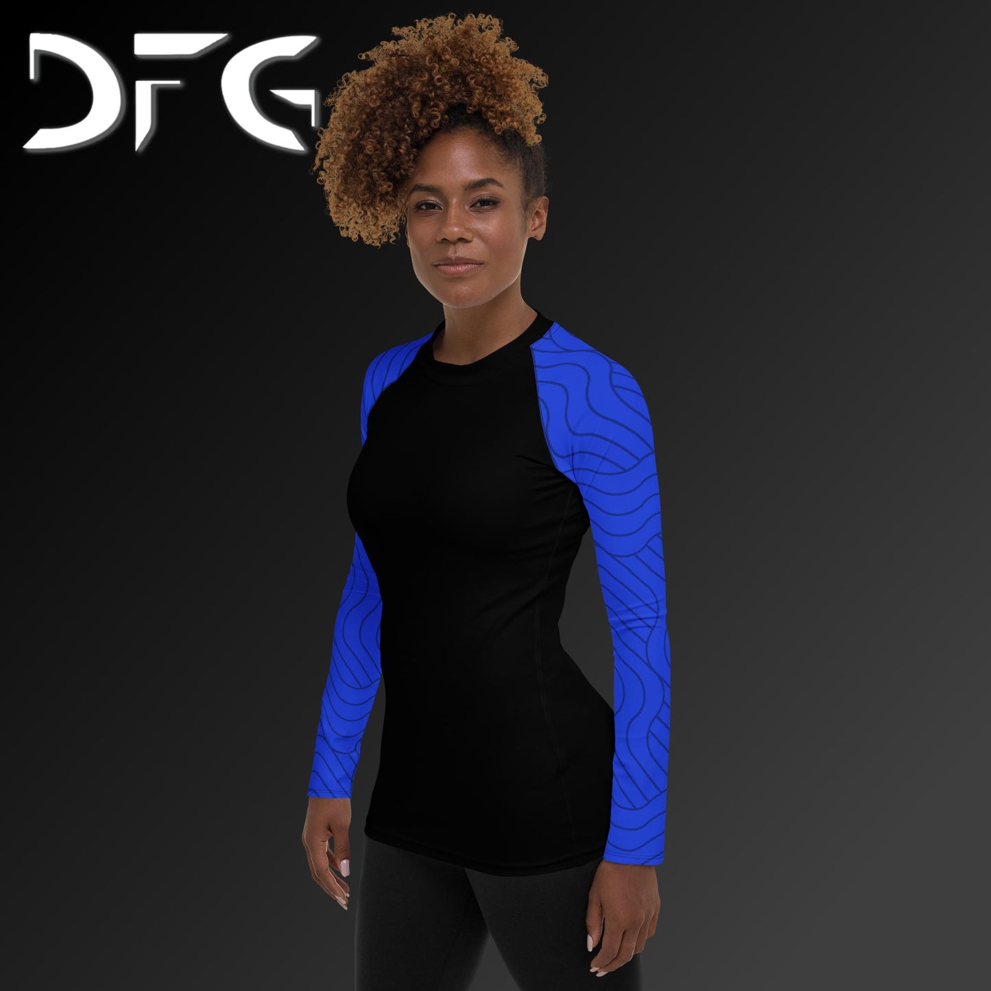 Feminine-Fit Blue S-Curve Long-Sleeved Rash Guard