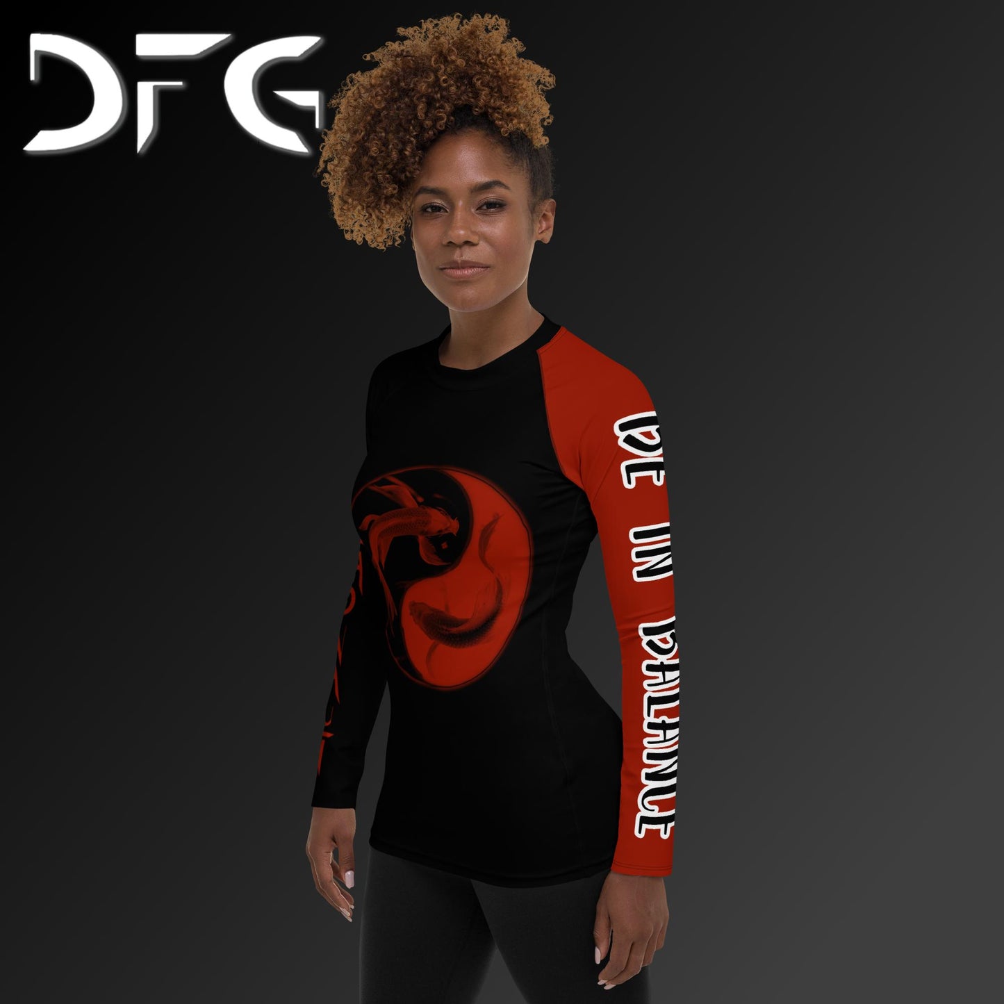 Feminine-Fit Black/Red Balance Long-Sleeved Rash Guard
