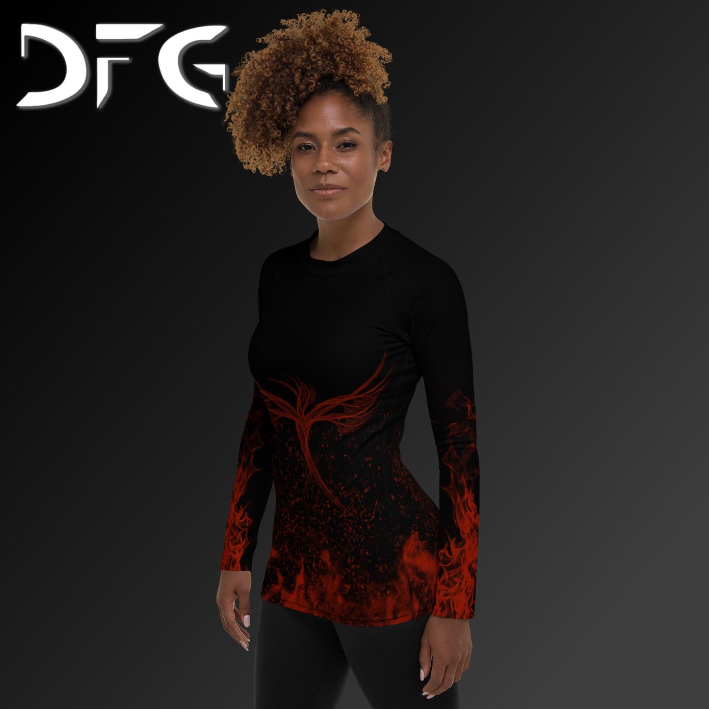 Feminine-Fit Black/Red Phoenix Long-Sleeved Rash Guard