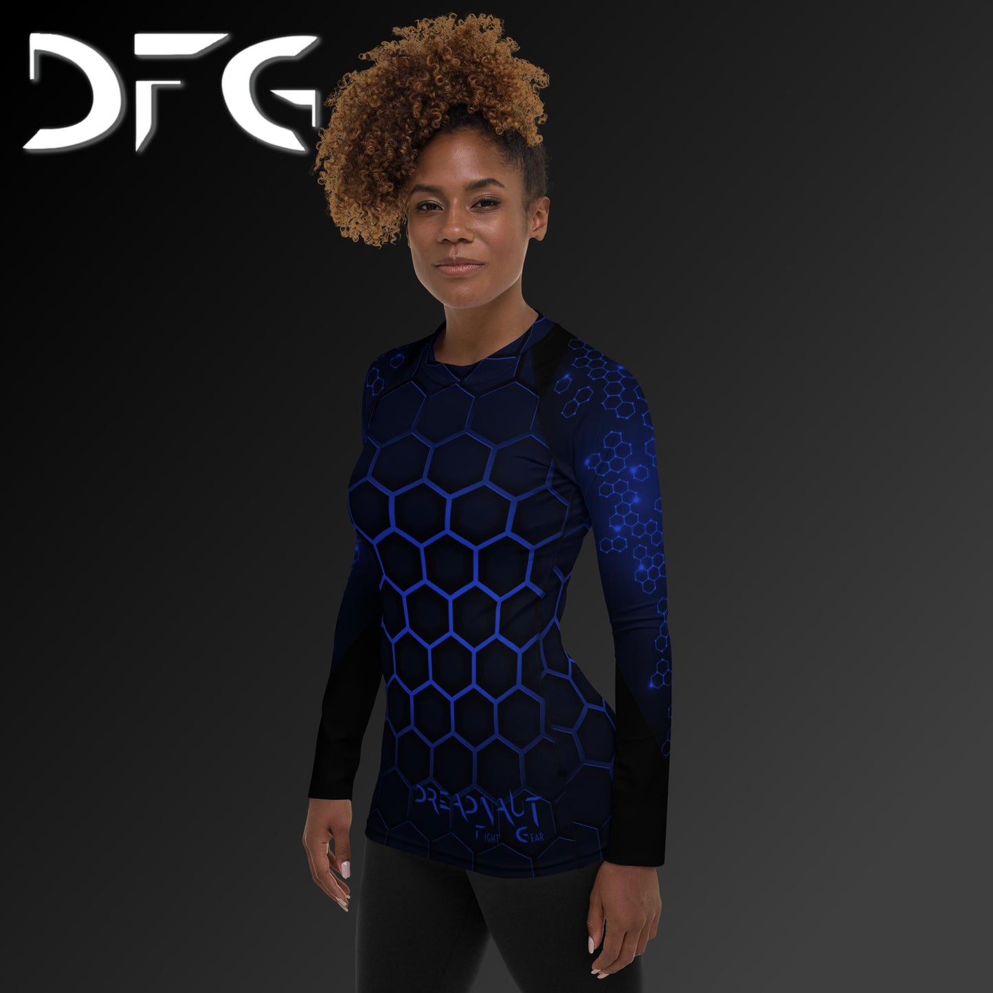 Feminine-Fit Blue Hex Long-Sleeved Rash Guard