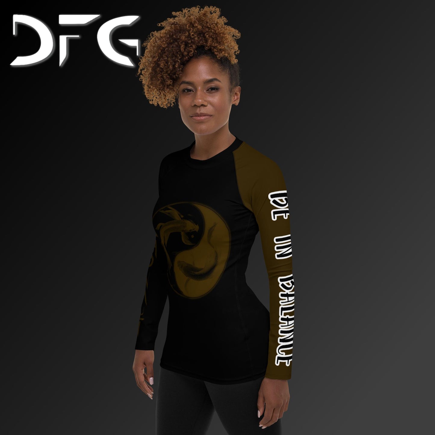 Feminine-Fit Brown Balance Long-Sleeved Rash Guard