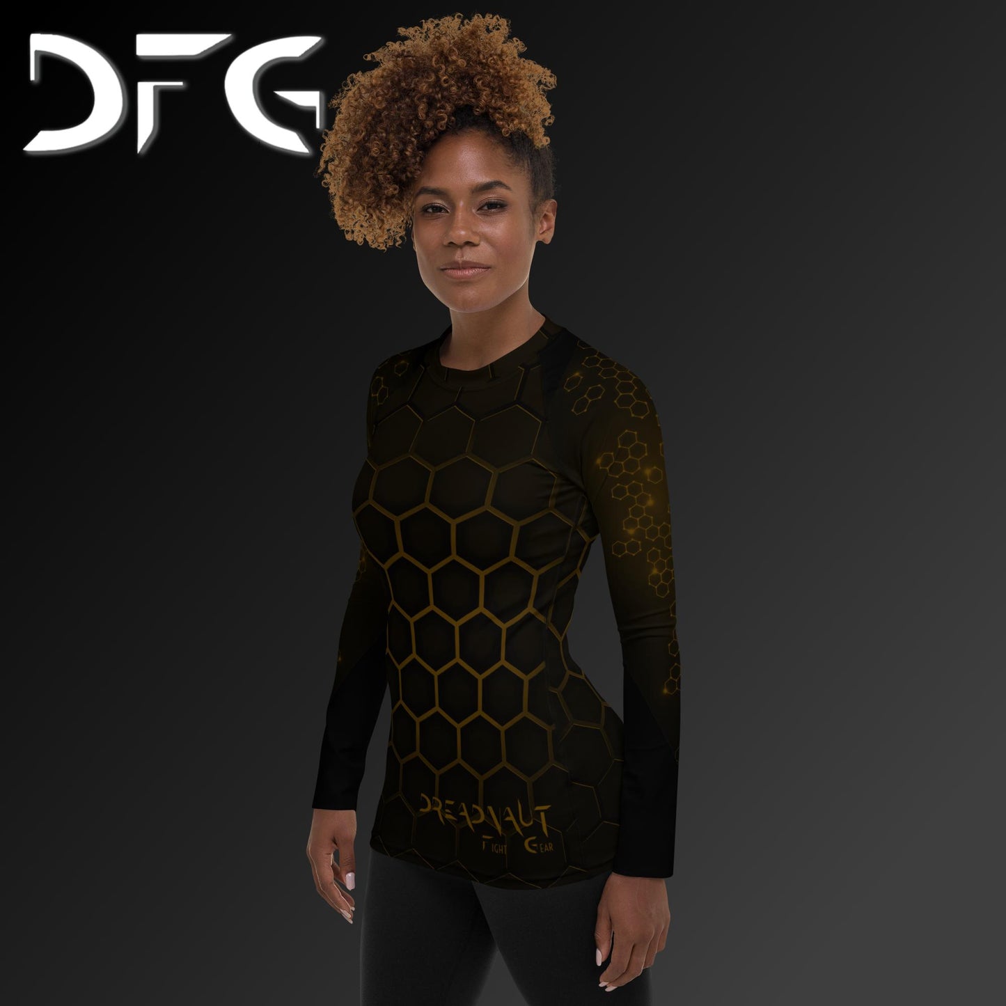 Feminine-Fit Brown Hex Long-Sleeved Rash Guard