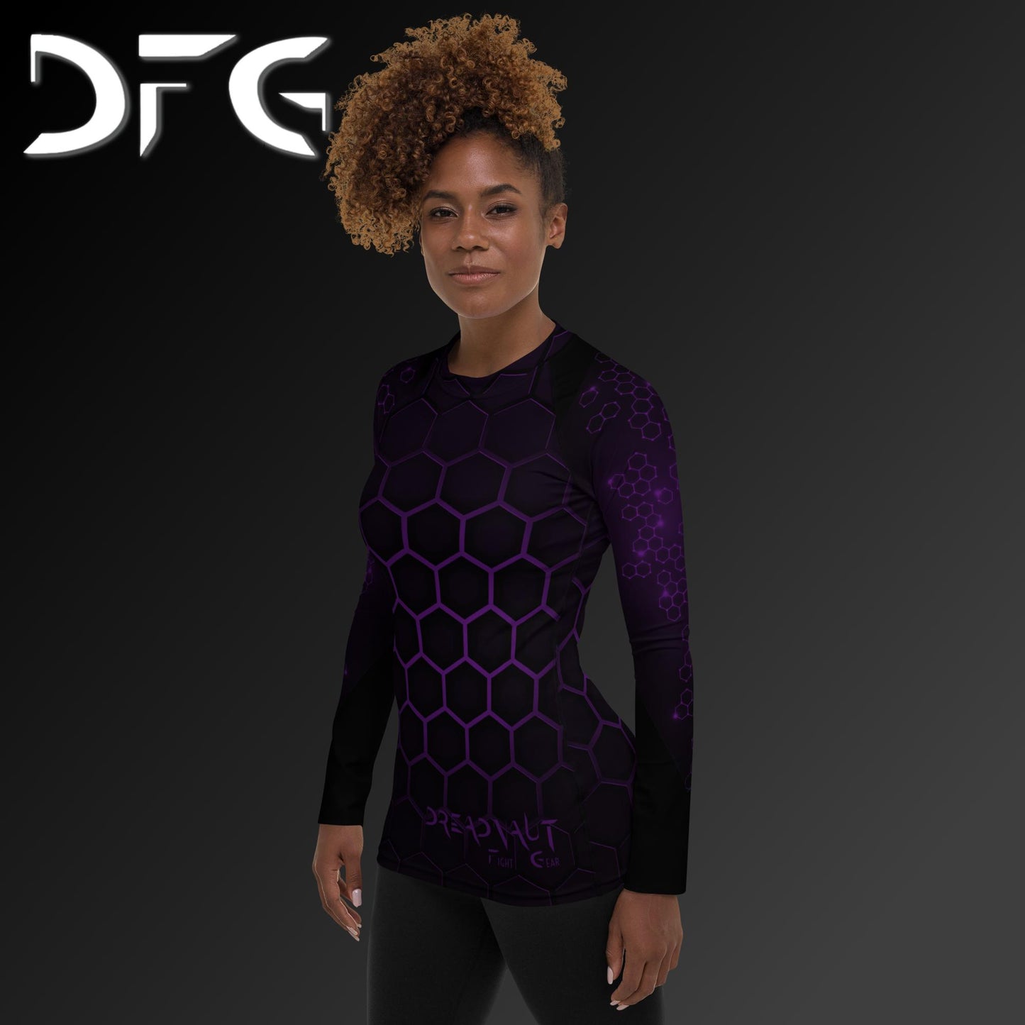 Feminine-Fit Purple Hex Long-Sleeved Rash Guard